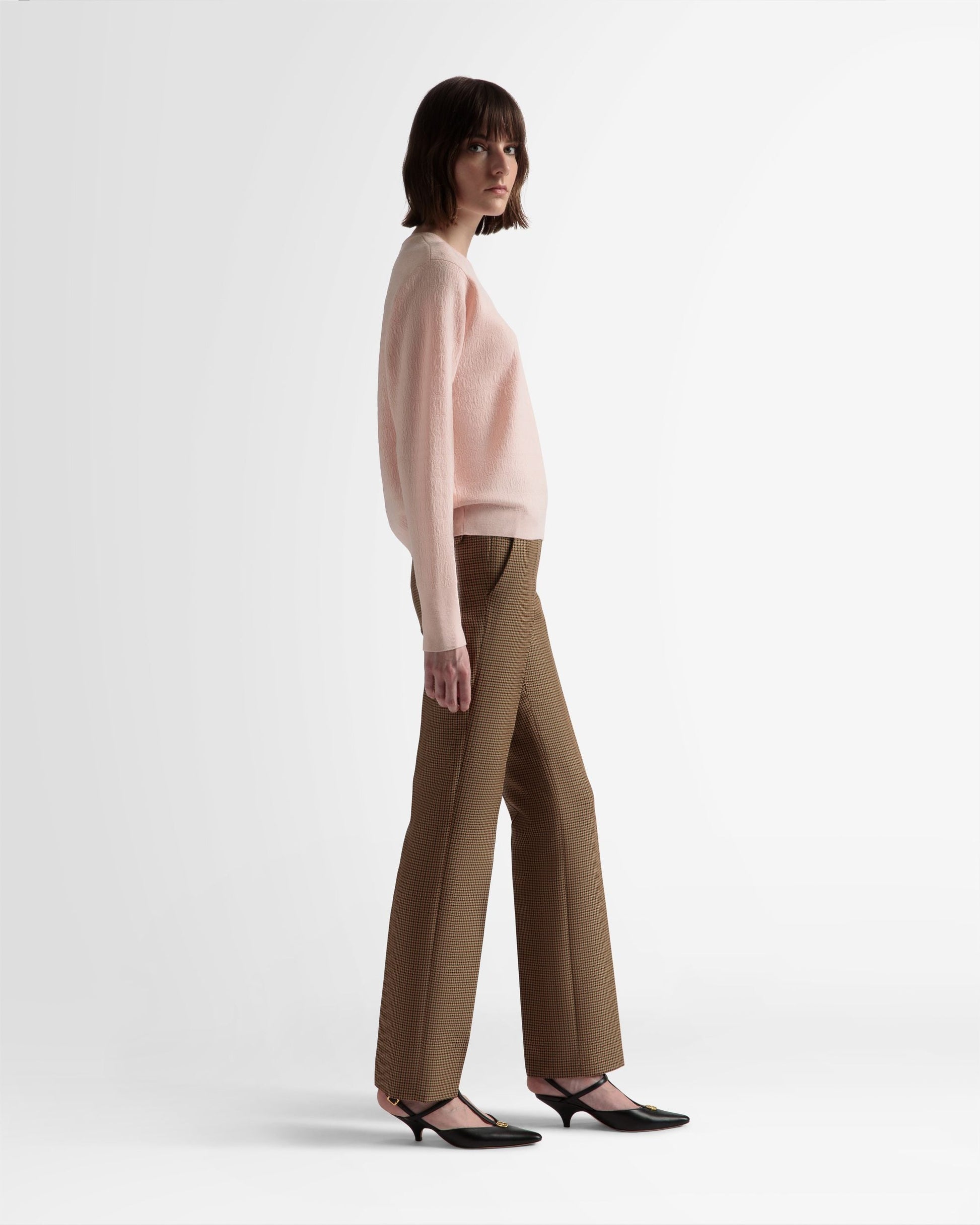 Crew Neck Sweater | Women's Sweater | Dusty Petal Wool | Bally | On Model 3/4 Front