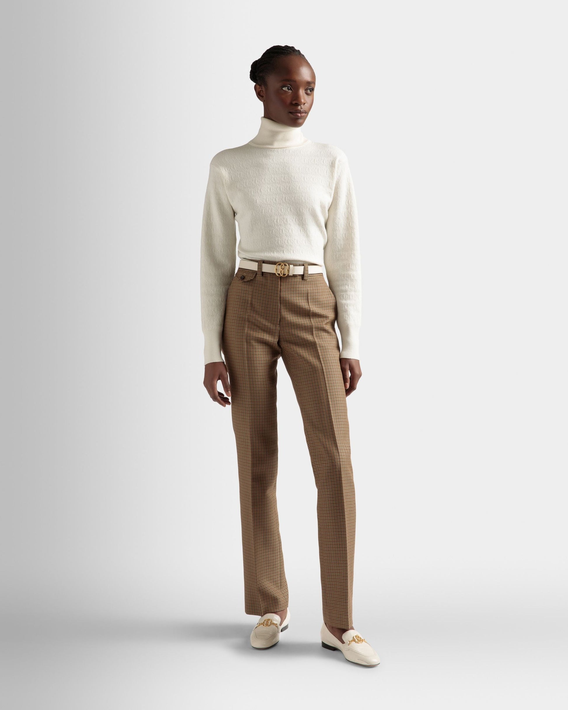 Roll Neck Sweater | Women's Sweater | Bone Wool | Bally | On Model Front