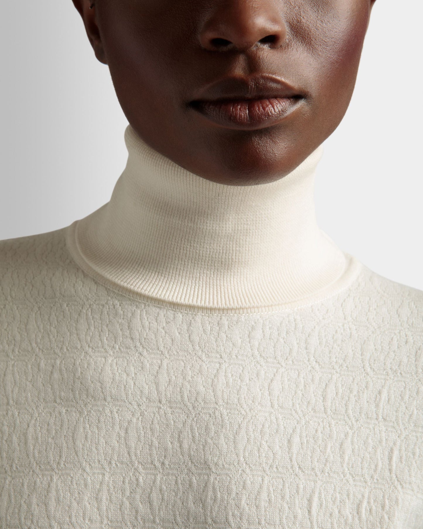 Roll Neck Sweater | Women's Sweater | Bone Wool | Bally | On Model Detail
