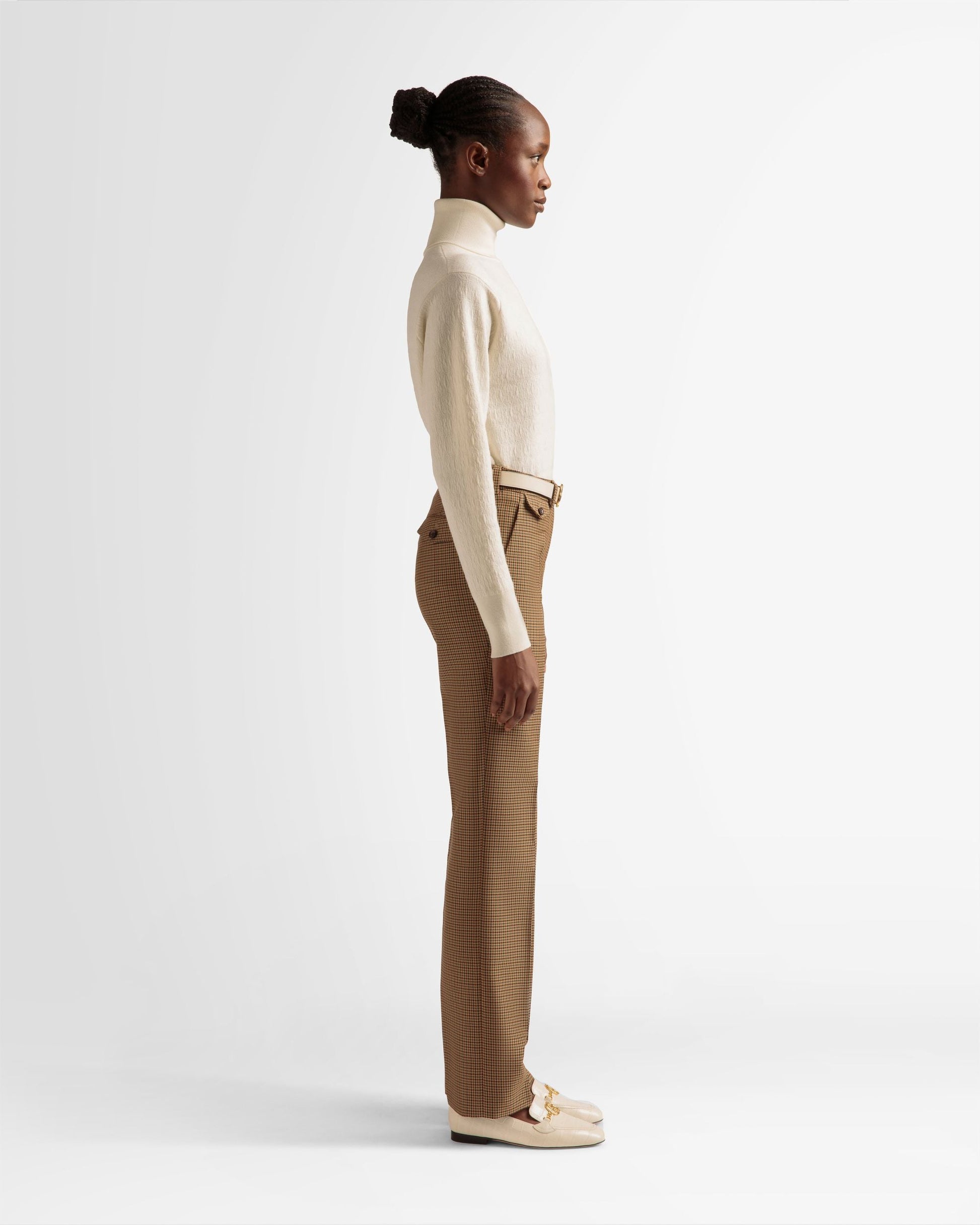 Roll Neck Sweater | Women's Sweater | Bone Wool | Bally | On Model 3/4 Front