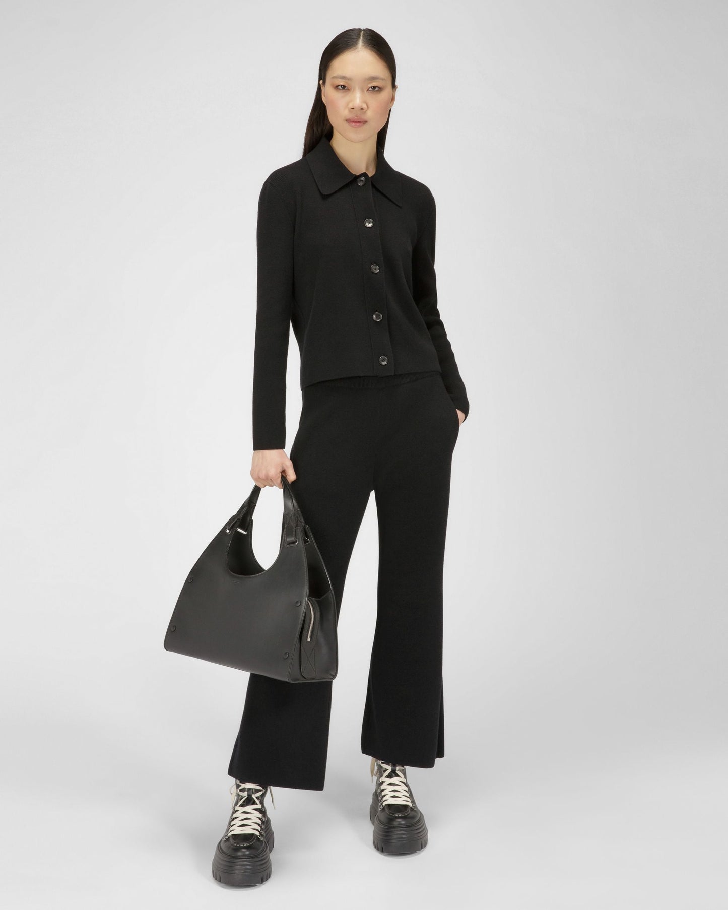 Wool And Silk Cardigan In Black