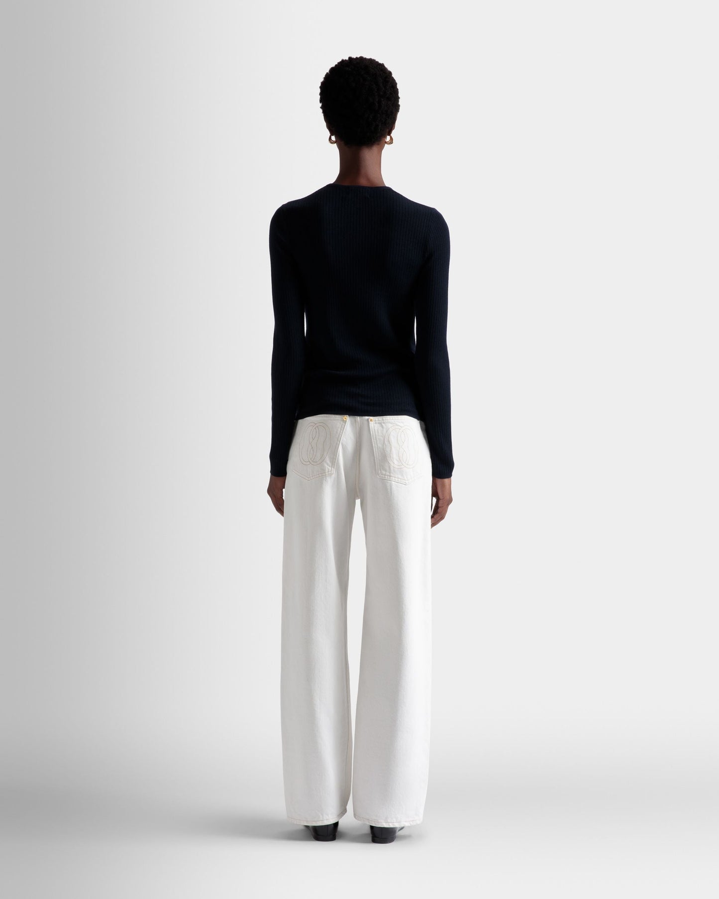Knitted Henley Top | Women's Top | Ink Wool | Bally | On Model Back