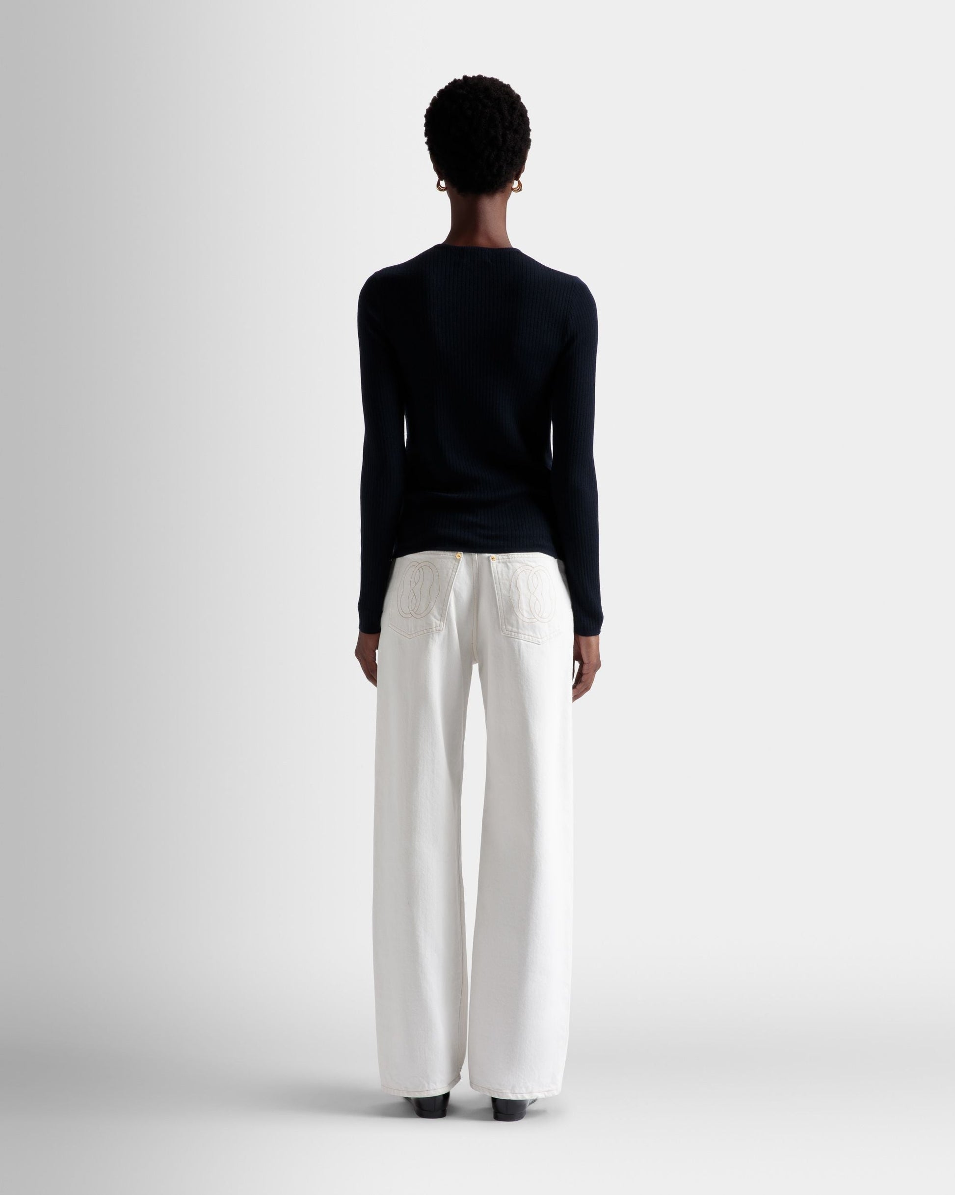 Knitted Henley Top | Women's Top | Ink Wool | Bally | On Model Back