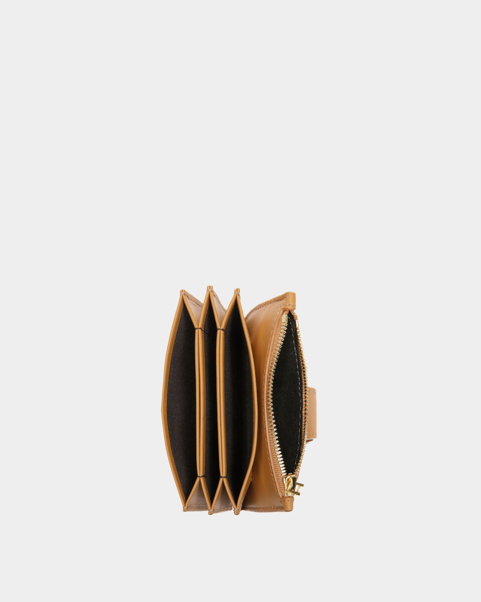 Emblem Card Holder | Women's Card Holder | Desert Leather | Bally | Still Life Open / Inside