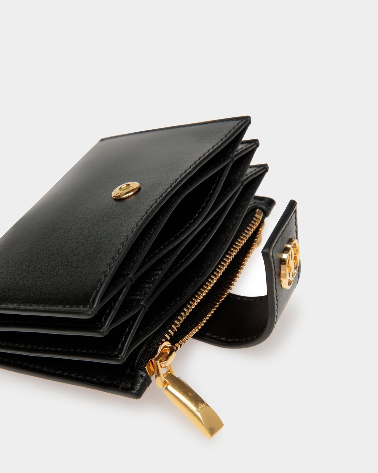 Emblem Card Holder | Women's Card Holder | Black Leather | Bally | Still Life Detail