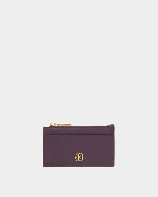 Emblem Zipped | Women's Business Card Holder | Orchid Leather | Bally | Still Life Front