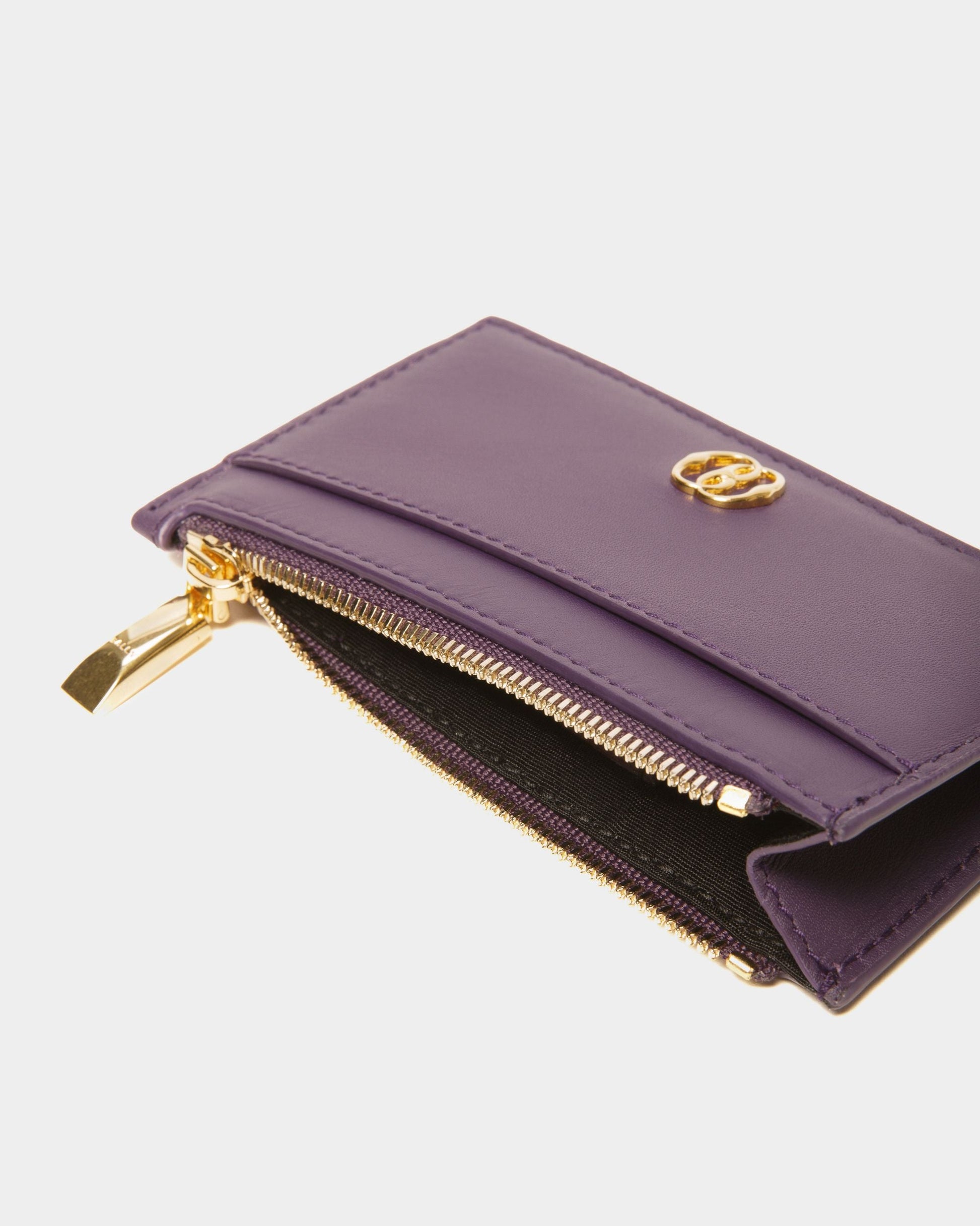 Emblem Zipped | Women's Business Card Holder | Orchid Leather | Bally | Still Life Detail