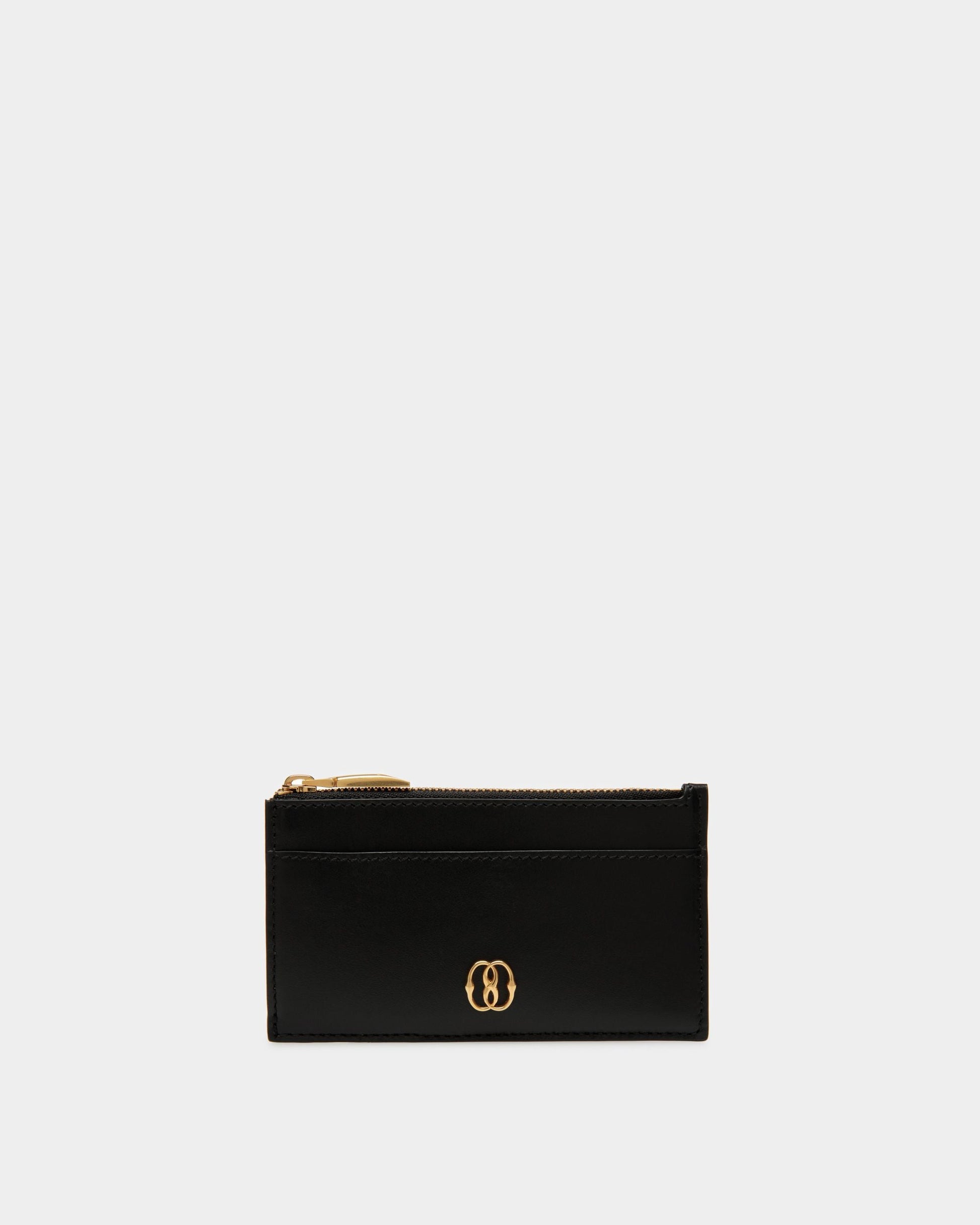 Emblem Card Holder | Women's Card Holder | Black Leather | Bally | Still Life Front