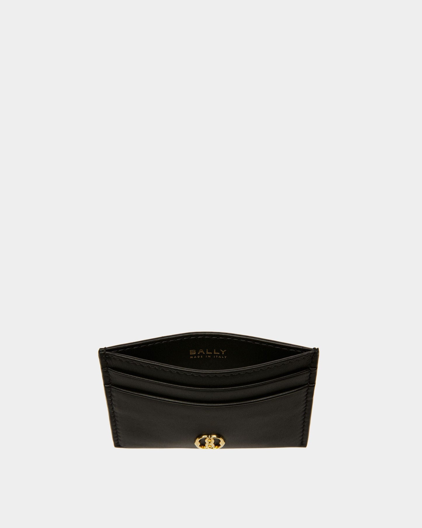 Emblem Card Holder | Women's Card Holder | Black Leather | Bally | Still Life Open / Inside