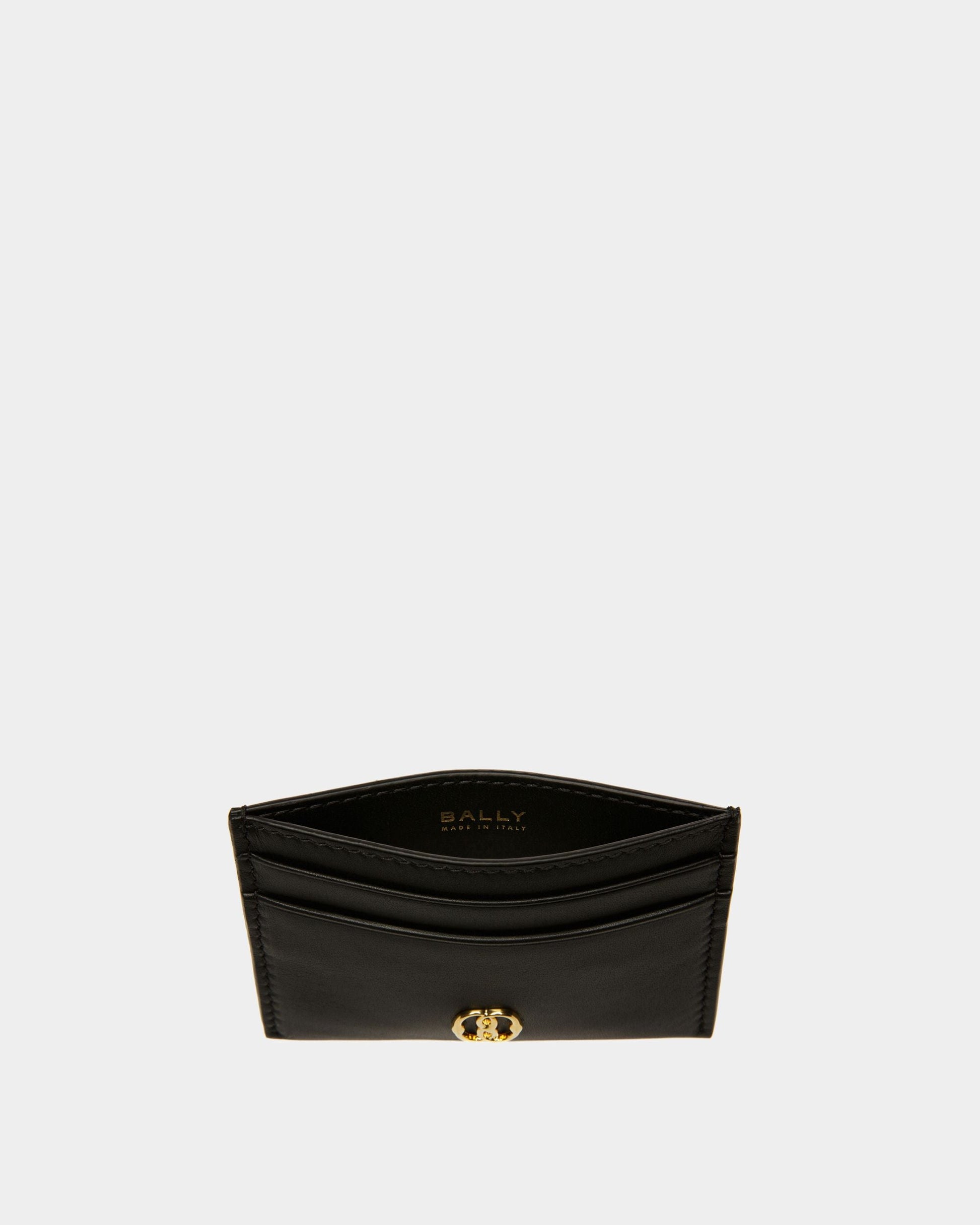 Emblem Card Holder | Women's Card Holder | Black Leather | Bally | Still Life Open / Inside