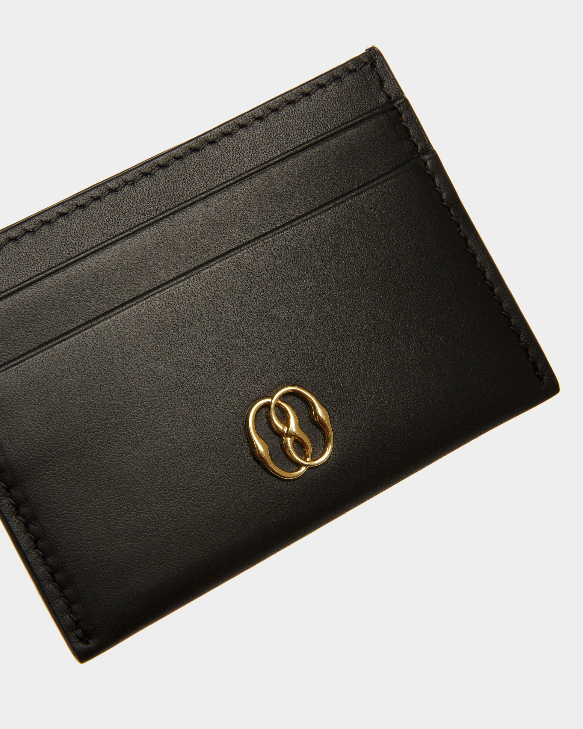 Emblem Card Holder | Women's Card Holder | Black Leather | Bally | Still Life Detail