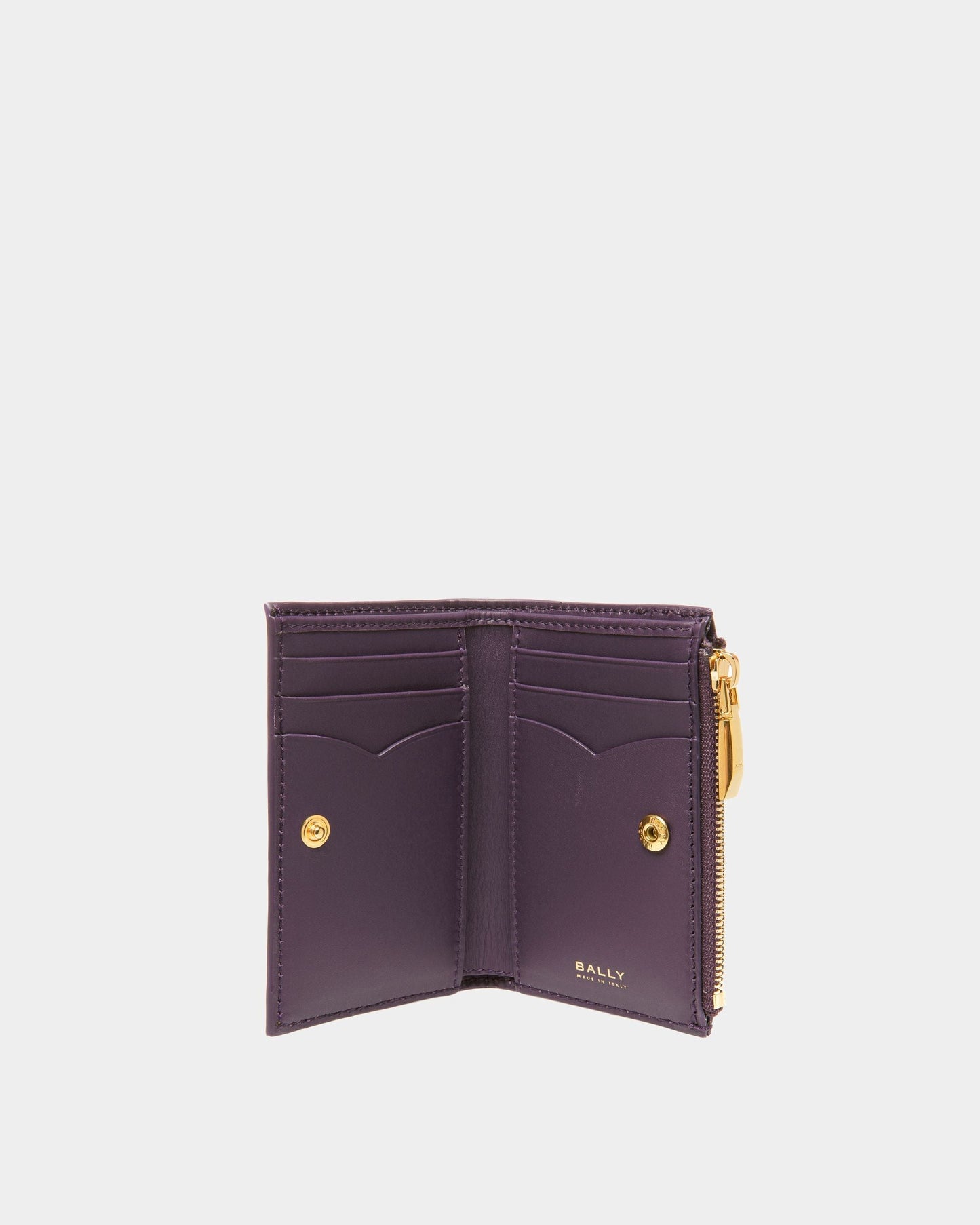 Emblem Compact | Women's Wallets And Coin Purses | Orchid Leather | Bally | Still Life Open / Inside