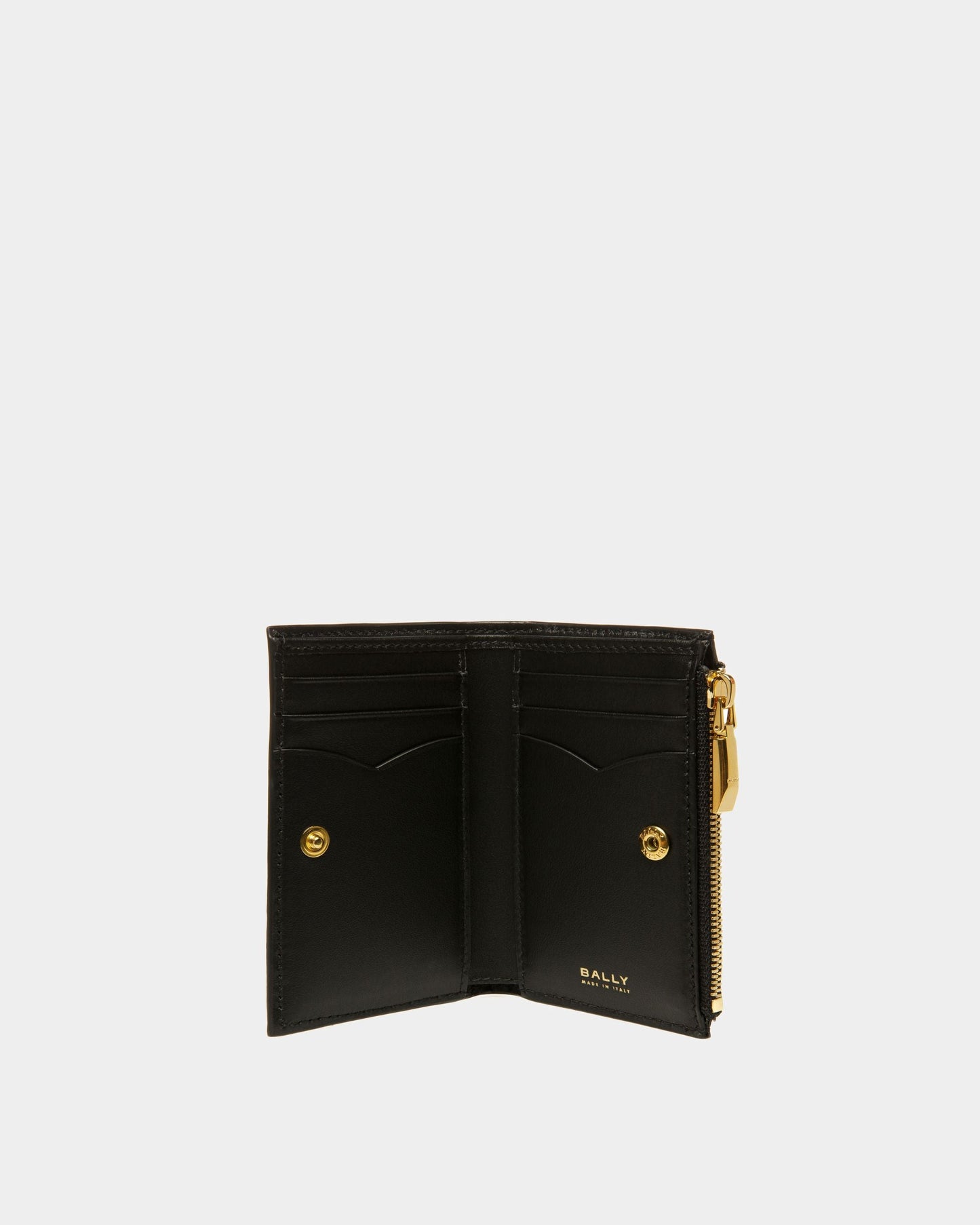 Emblem Wallet | Women's Wallet | Black Leather | Bally | Still Life Open / Inside