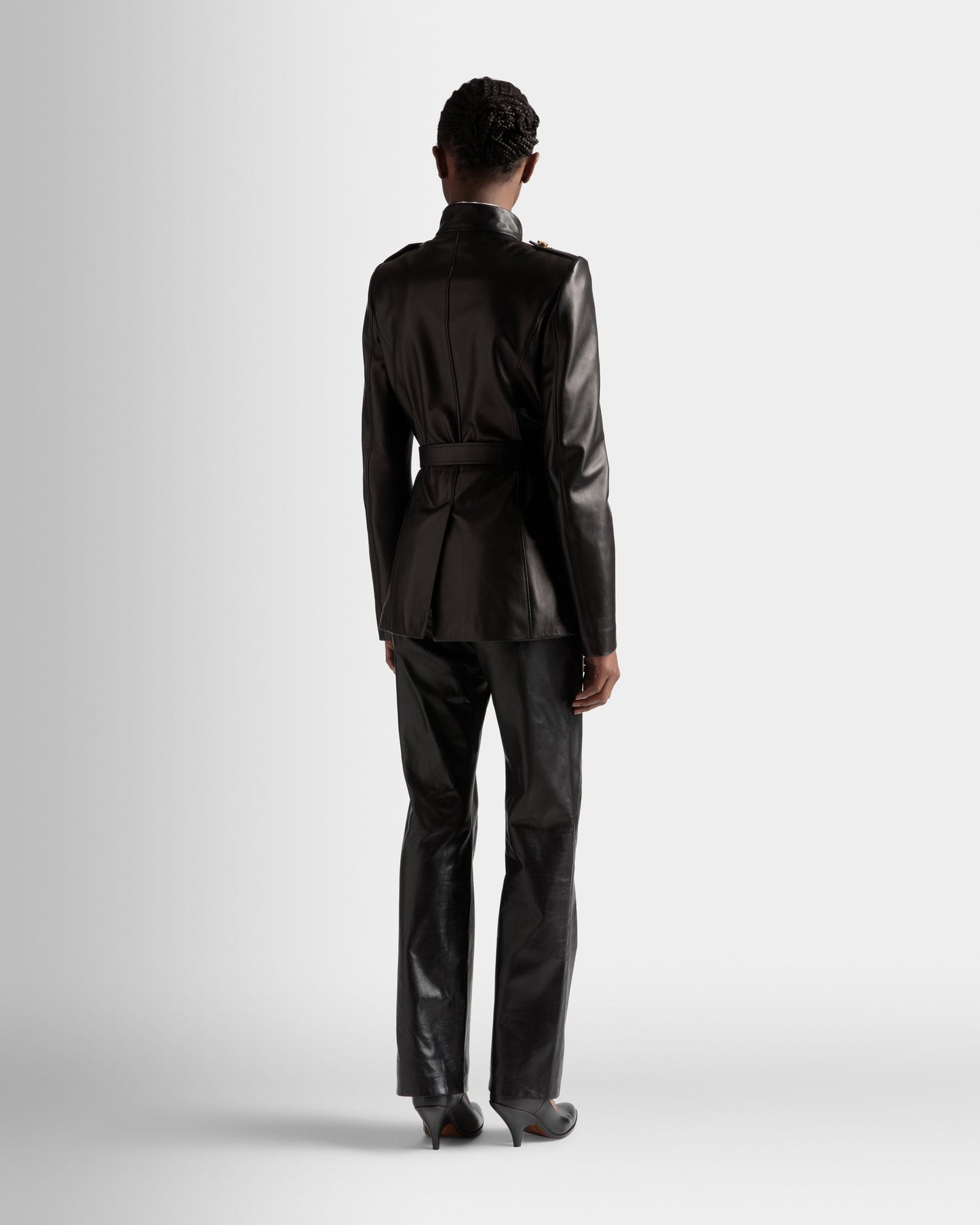Belted Jacket | Women's Outerwear | Black Leather | Bally | On Model Back