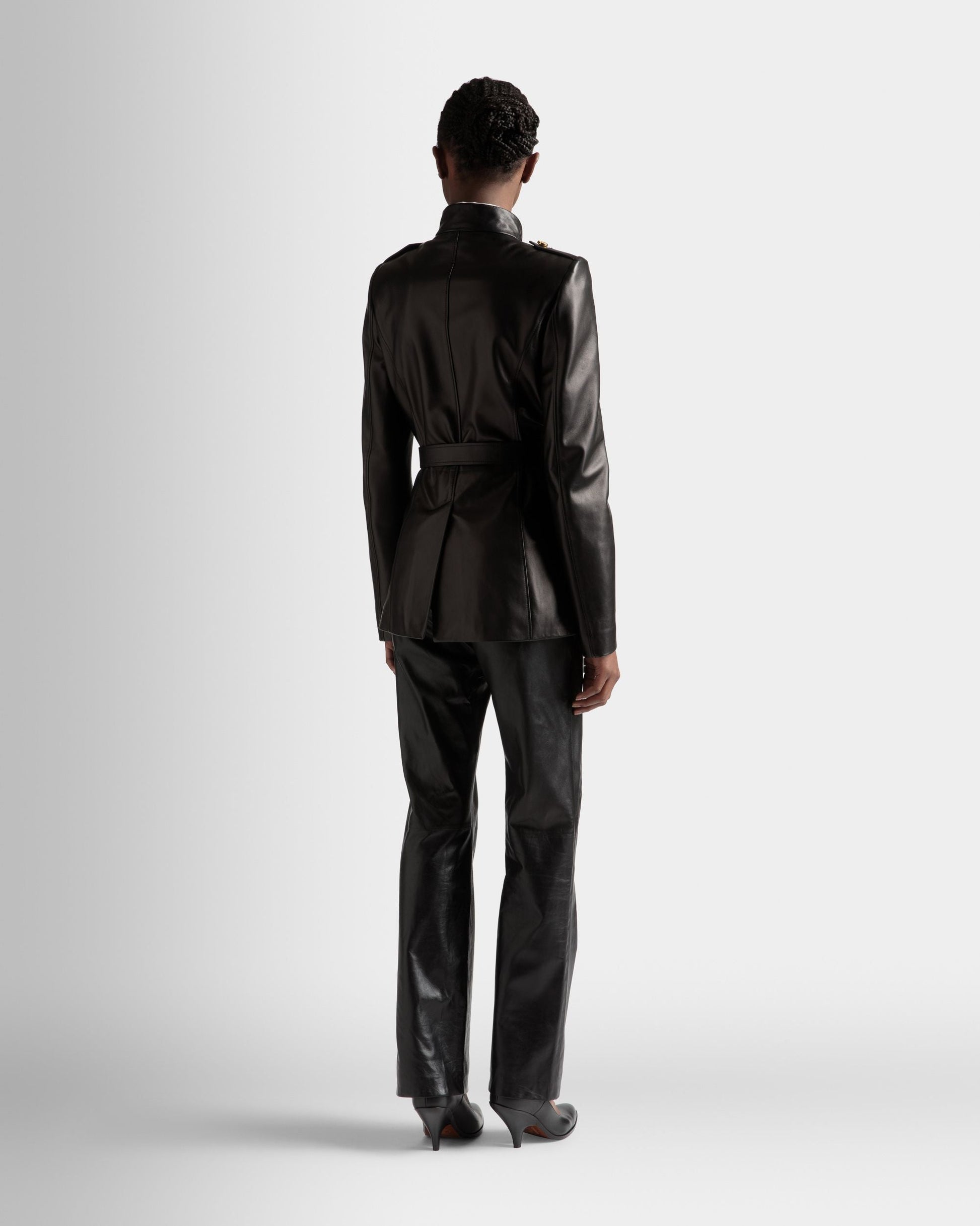 Belted Jacket | Women's Outerwear | Black Leather | Bally | On Model Back