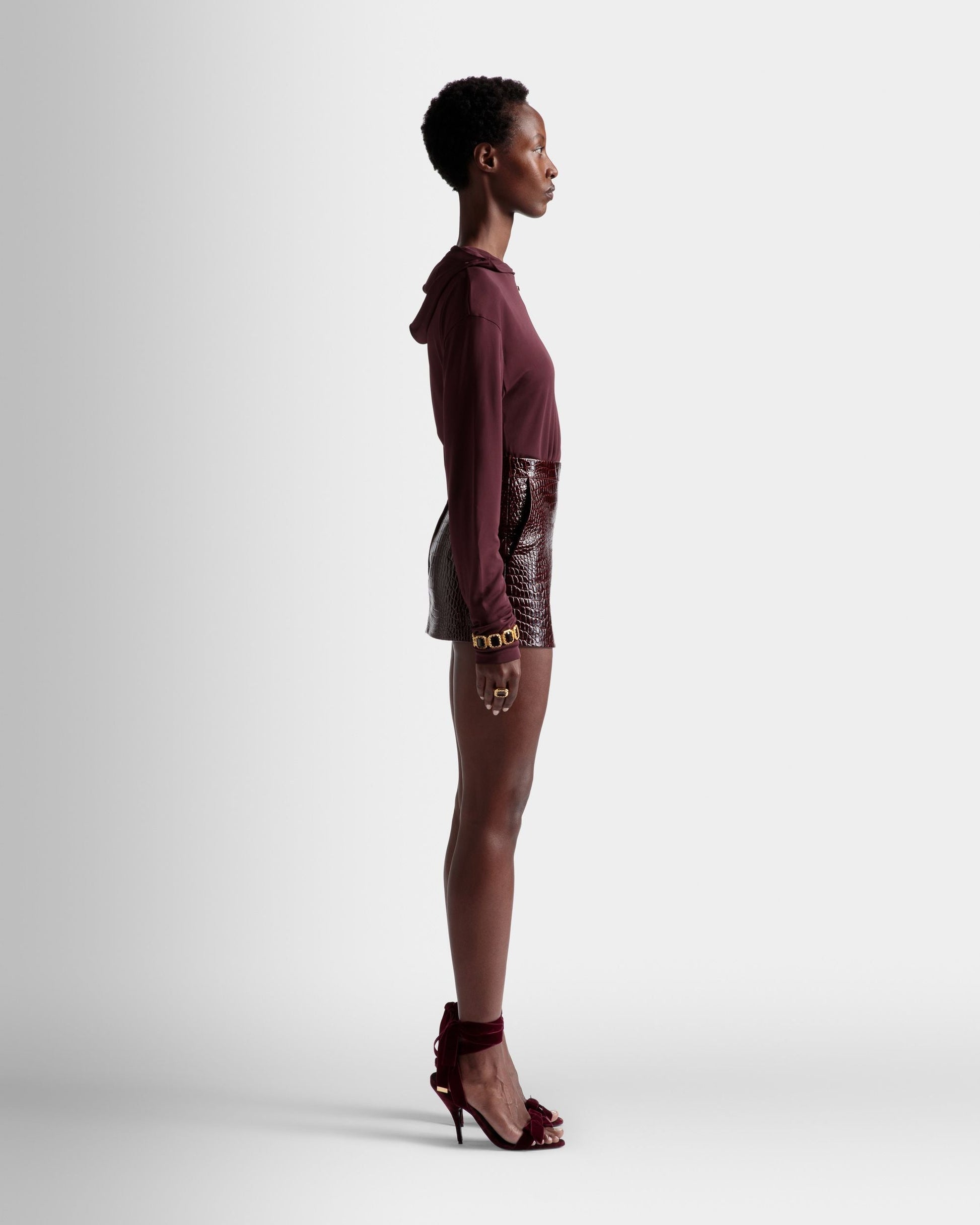 Skirt | Women's Skirt | Burgundy Leather | Bally | On Model 3/4 Front