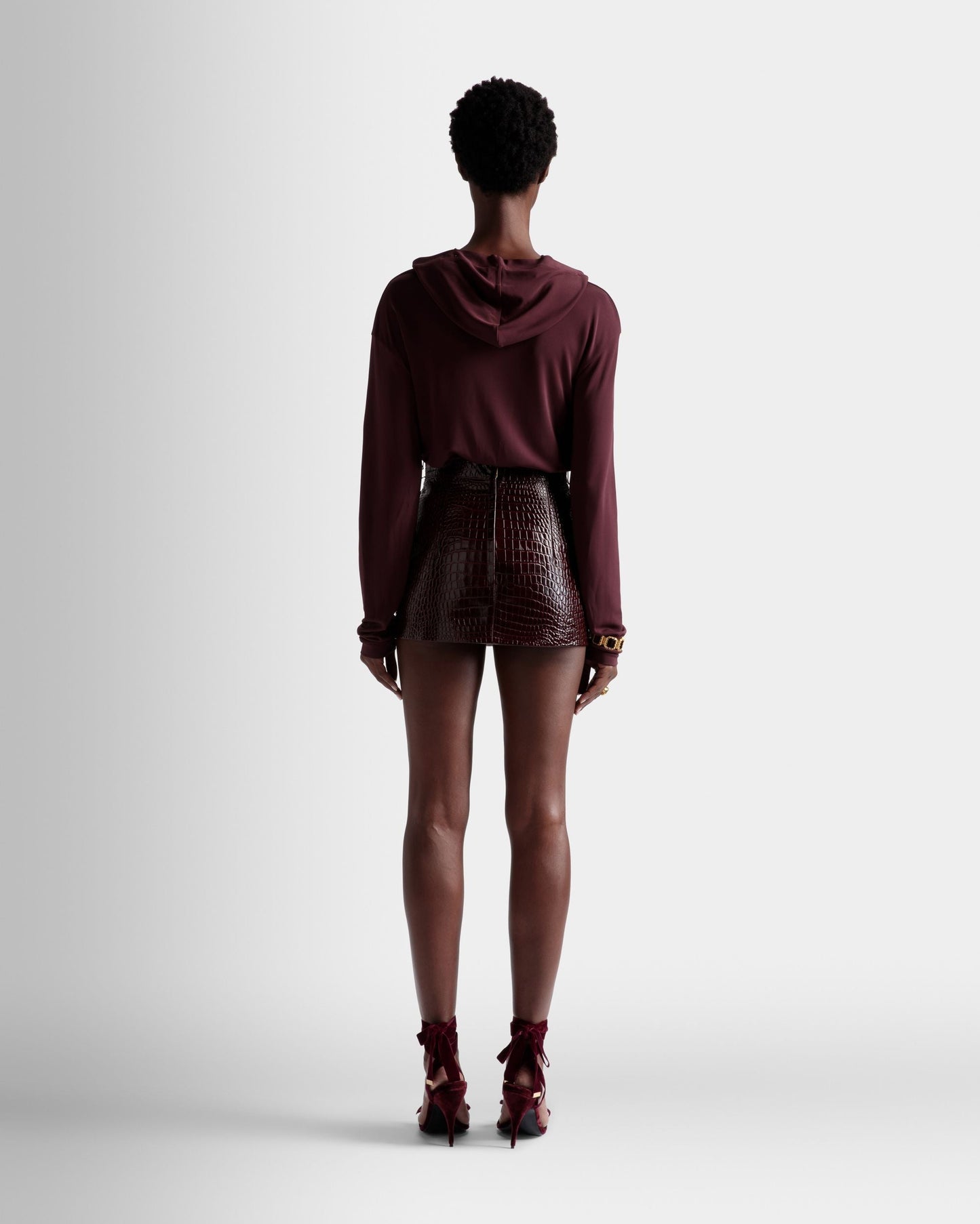 Skirt | Women's Skirt | Burgundy Leather | Bally | On Model Back