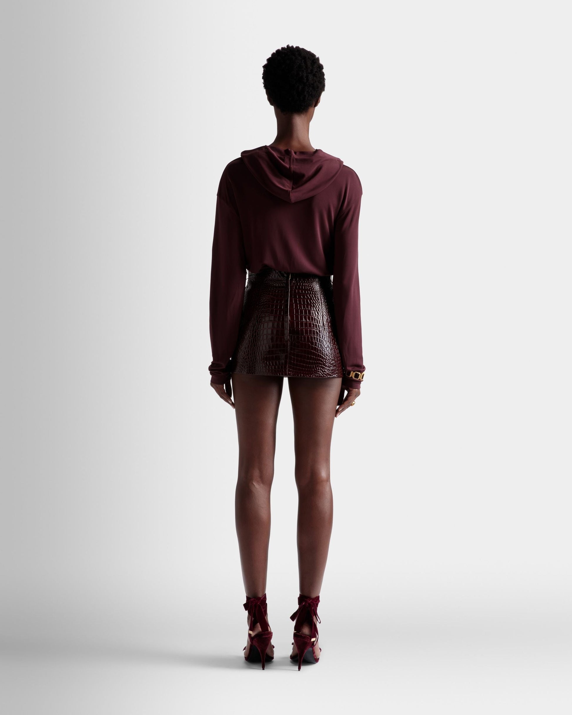 Skirt | Women's Skirt | Burgundy Leather | Bally | On Model Back