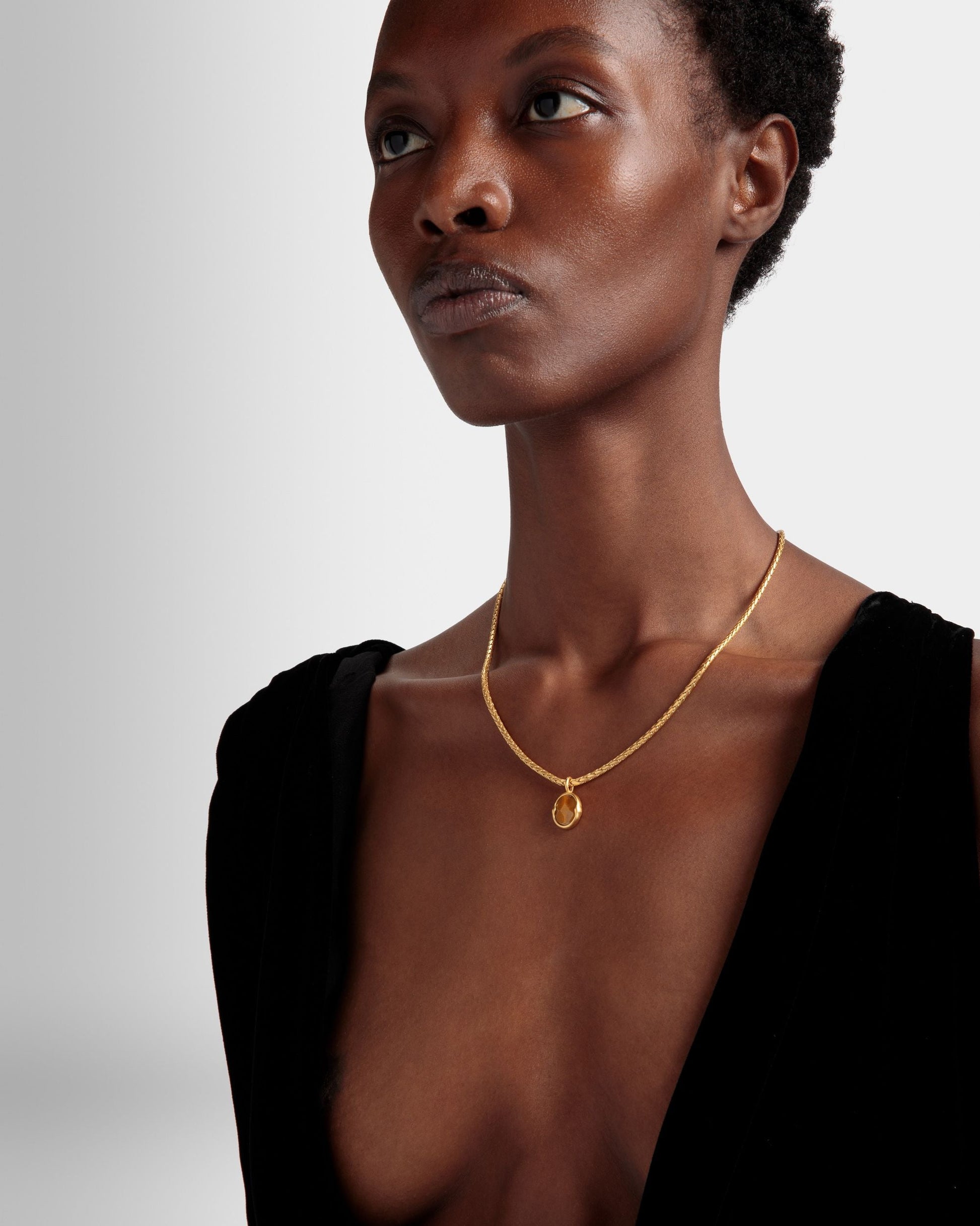 Frame Outline Necklace | Women's Necklace | Hammered Gold | Bally | On Model Front