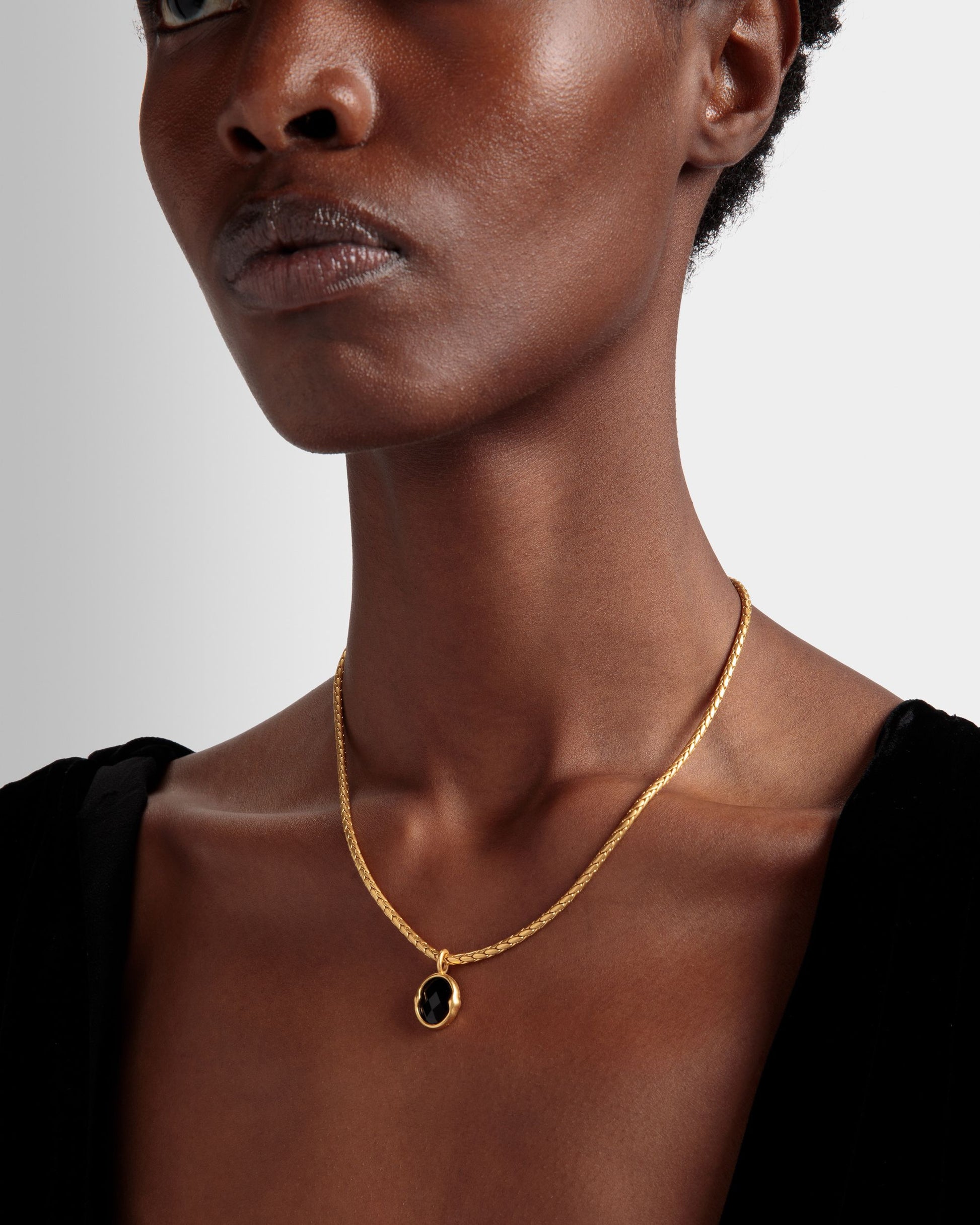 Frame Outline Necklace | Women's Necklace | Hammered Gold | Bally | On Model Front