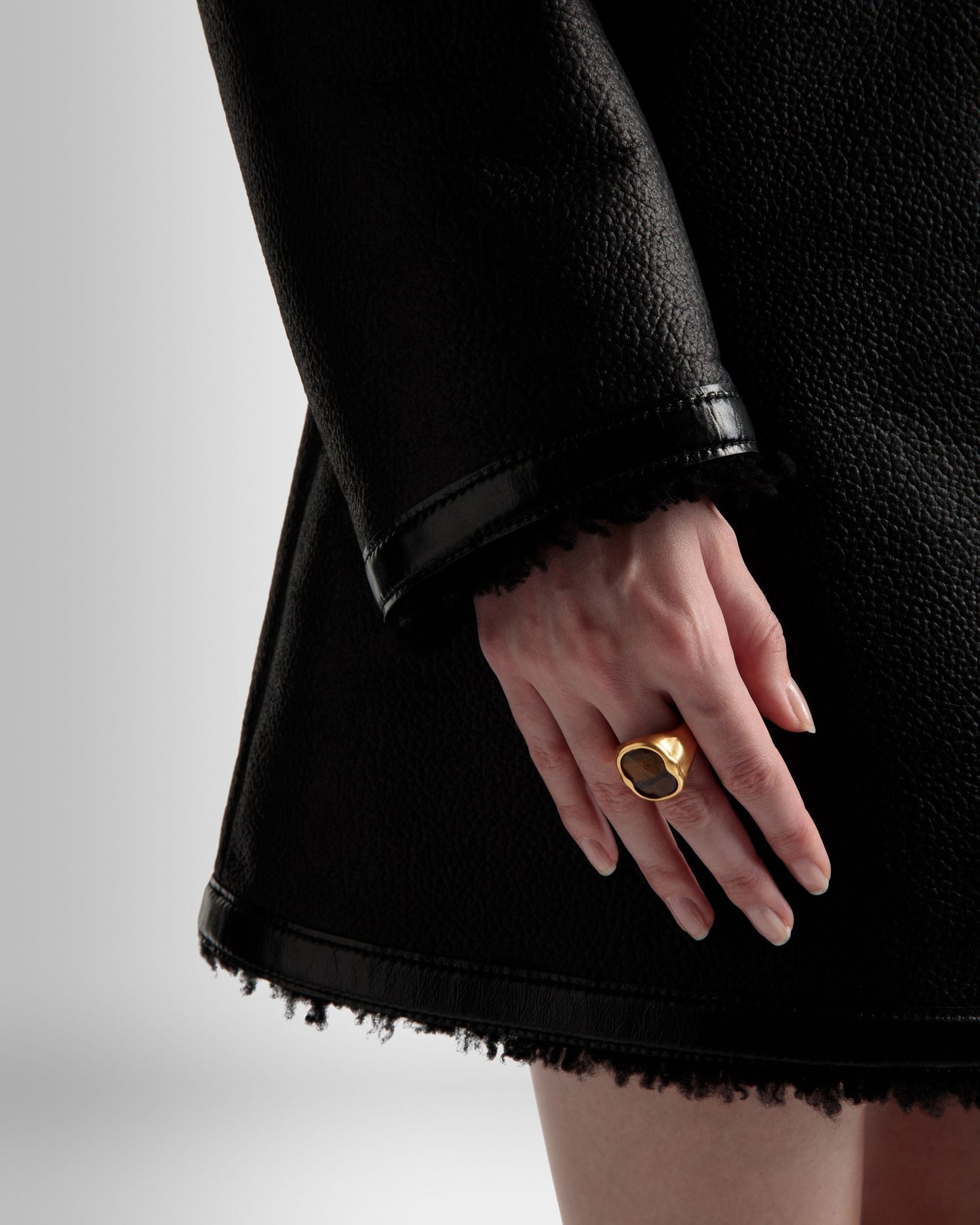 Frame Ring | Women's Ring | Hammered Gold | Bally | On Model Front