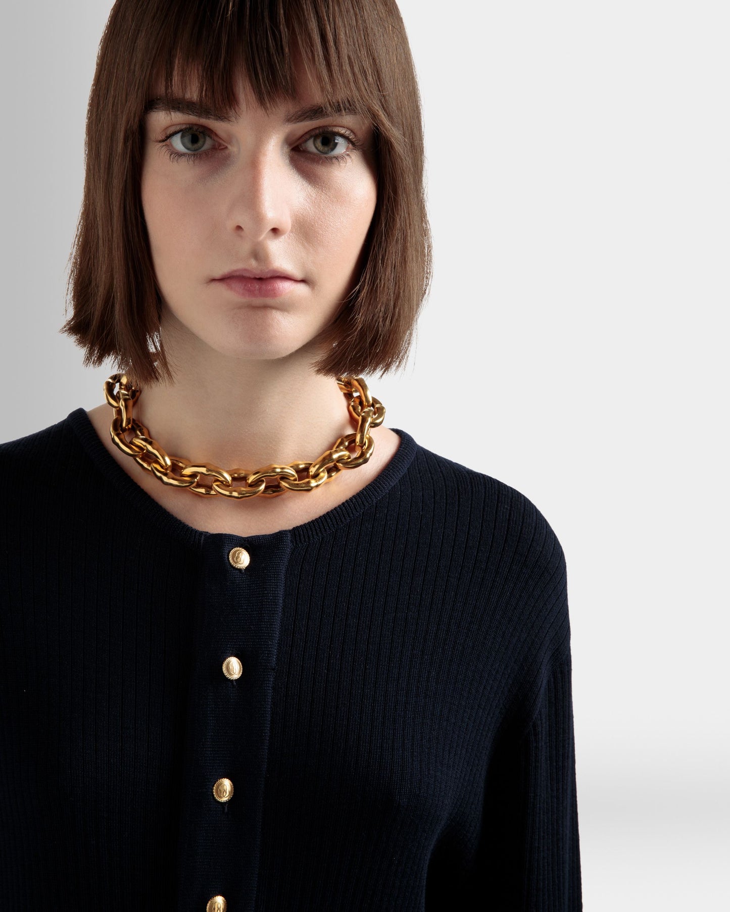 Chain Choker | Women's Necklace | Hammered Gold | Bally | On Model Front