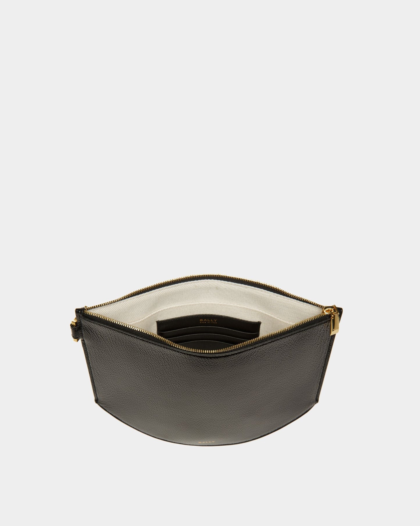 Large Block Pouch | Women's Accessories | Black Leather | Bally | Still Life Open / Inside