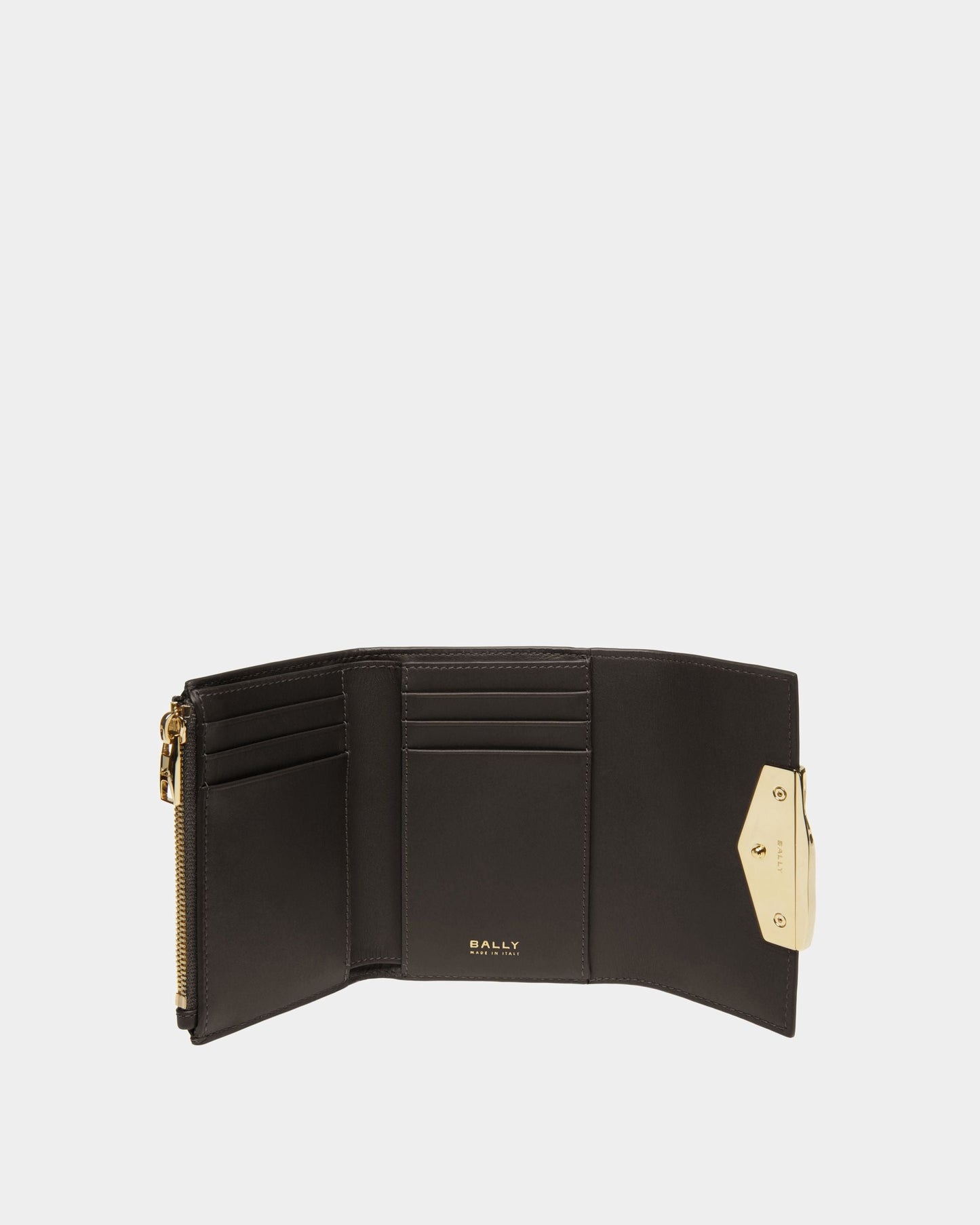 Baroque Compact | Women's Wallets And Coin Purses | Black Leather | Bally | Still Life Open / Inside
