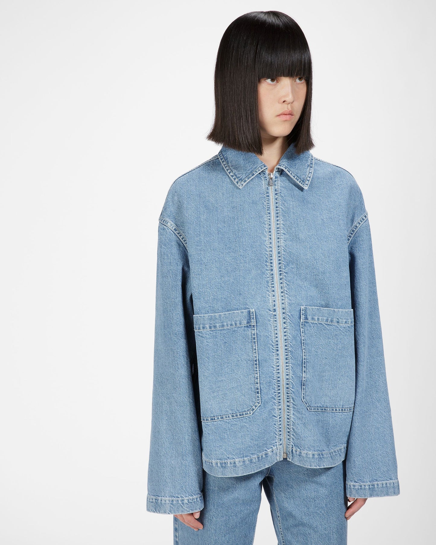 Cotton Denim Jacket In Light Blue