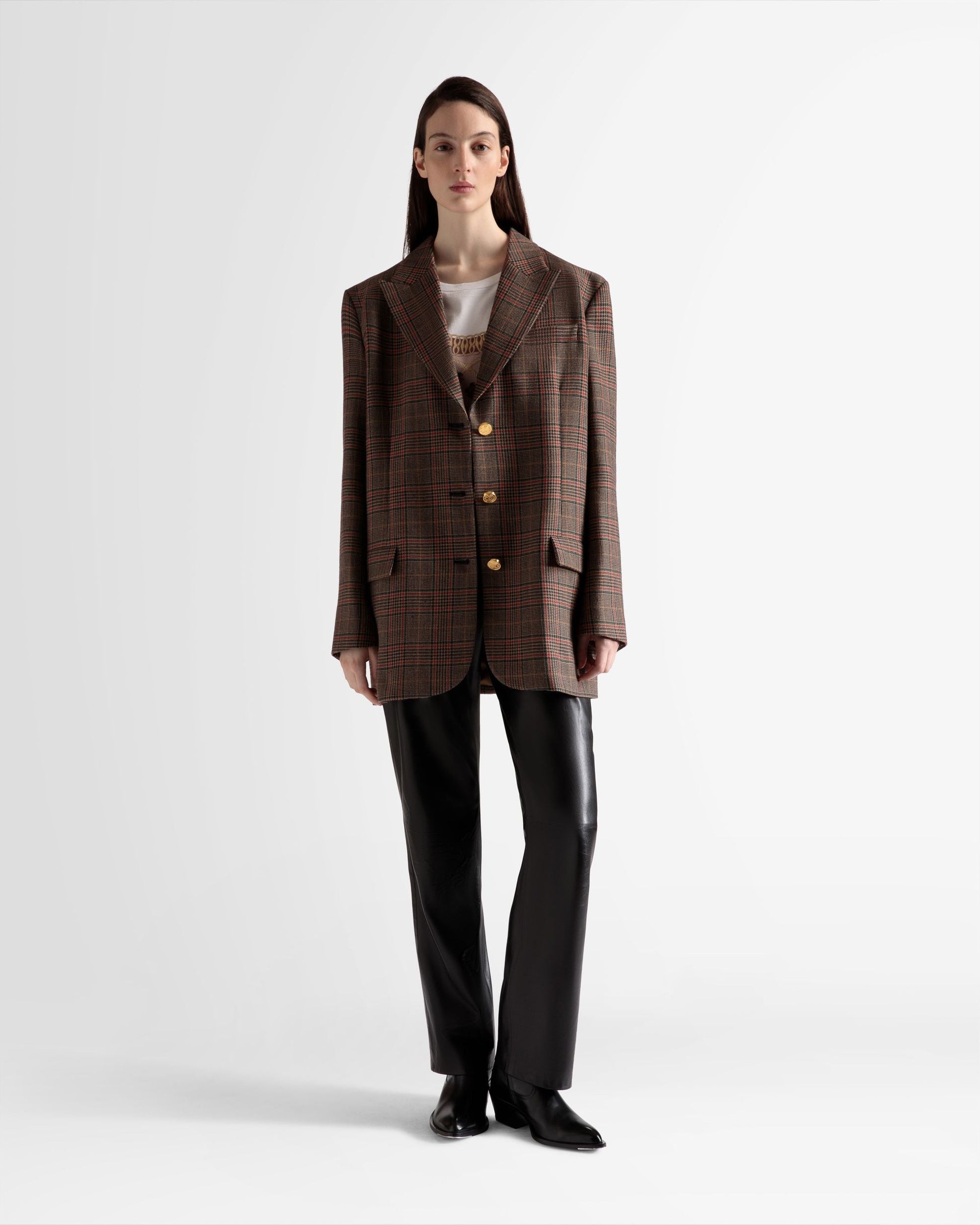 Checked Jacket | Women's Outerwear | Multicolor Wool | Bally | On Model Front