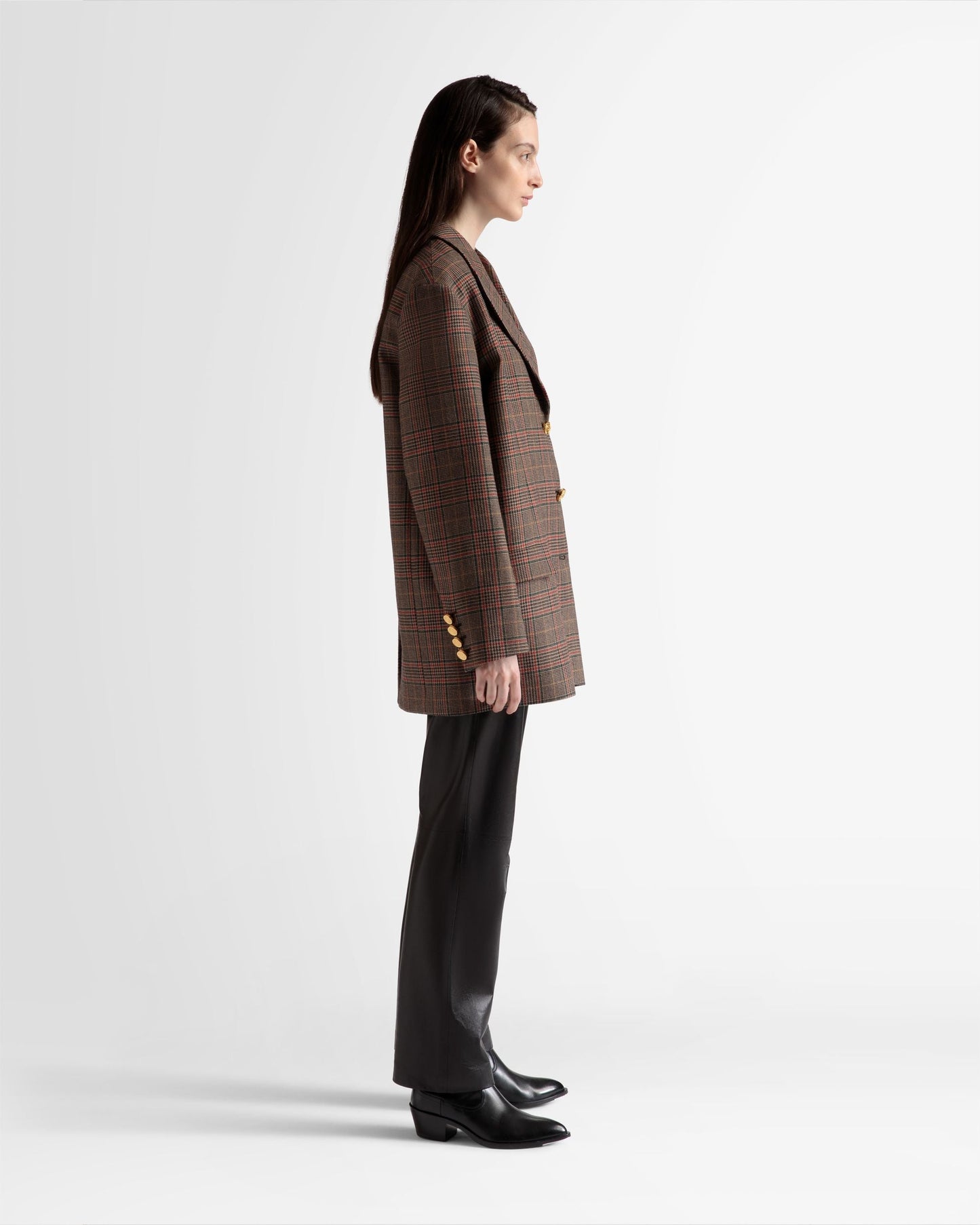 Checked Jacket | Women's Outerwear | Multicolor Wool | Bally | On Model 3/4 Front