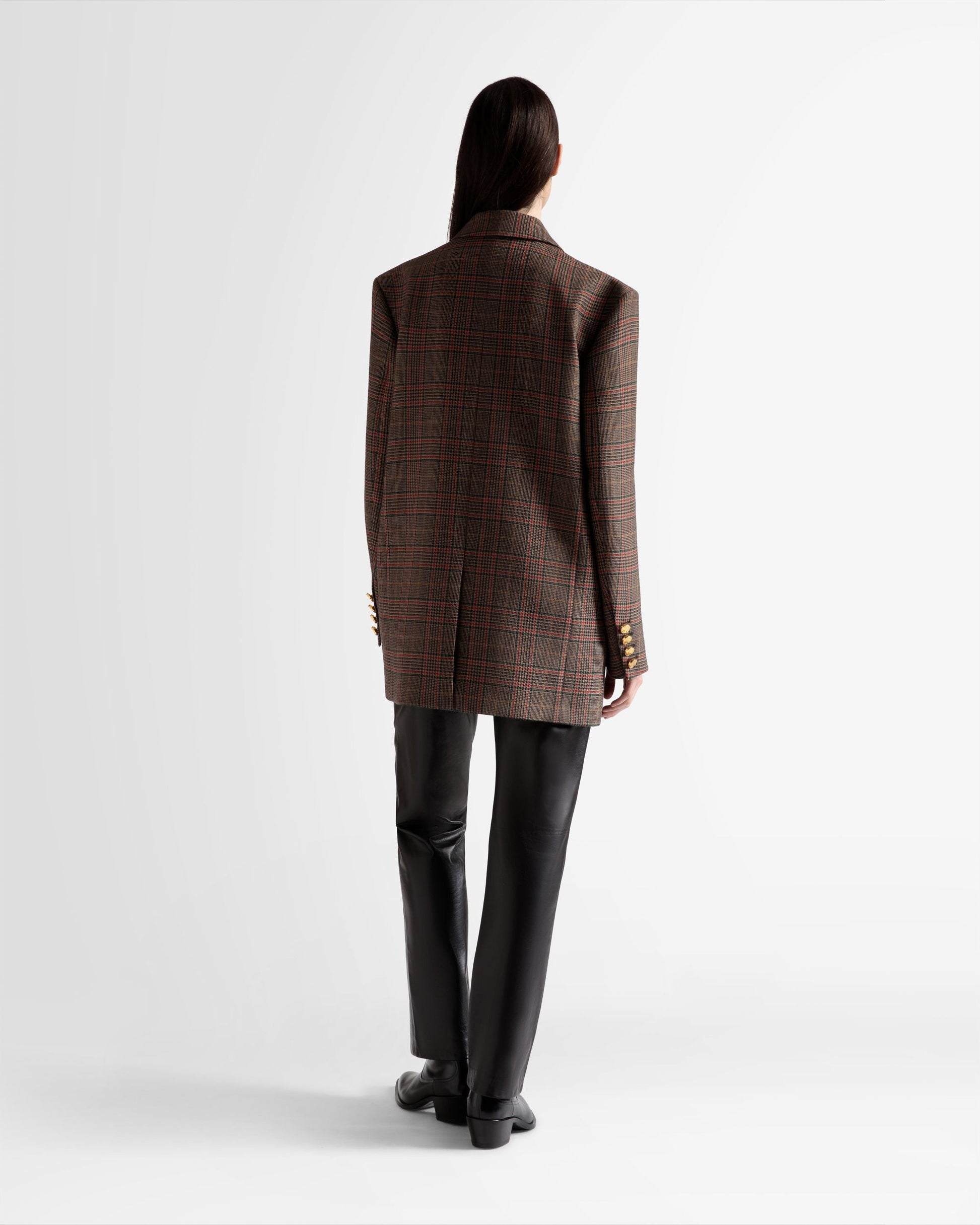 Checked Jacket | Women's Outerwear | Multicolor Wool | Bally | On Model Back