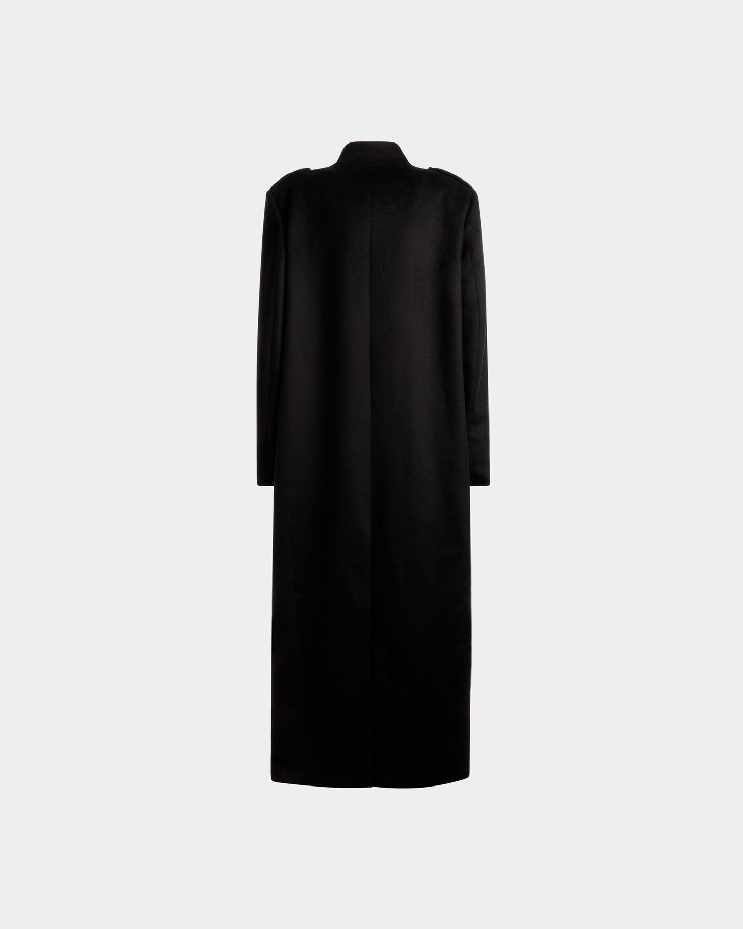 Long Buttoned Coat | Women's Outerwear | Navy Wool Mix | Bally | Still Life Back