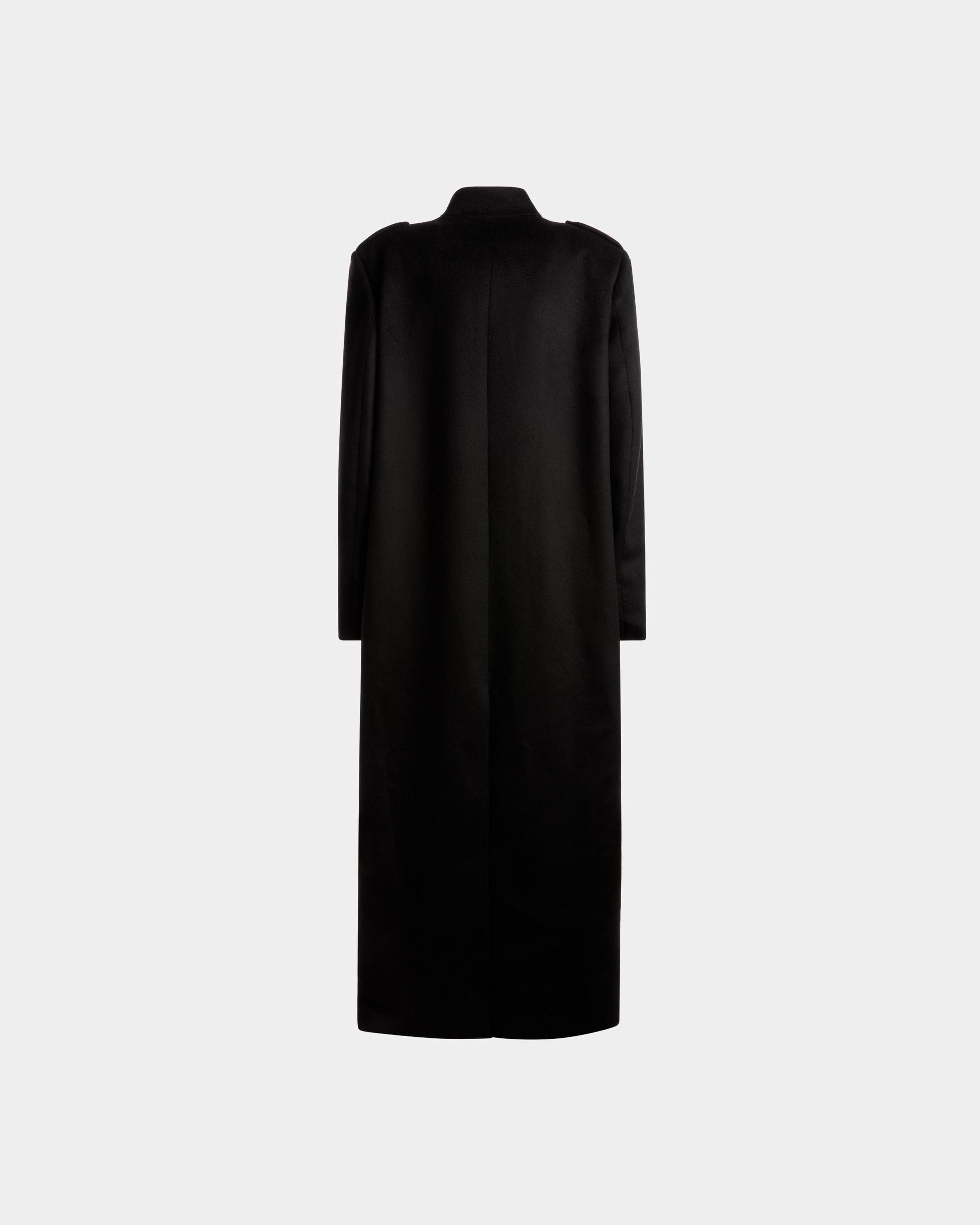 Long Buttoned Coat | Women's Outerwear | Navy Wool Mix | Bally | Still Life Back