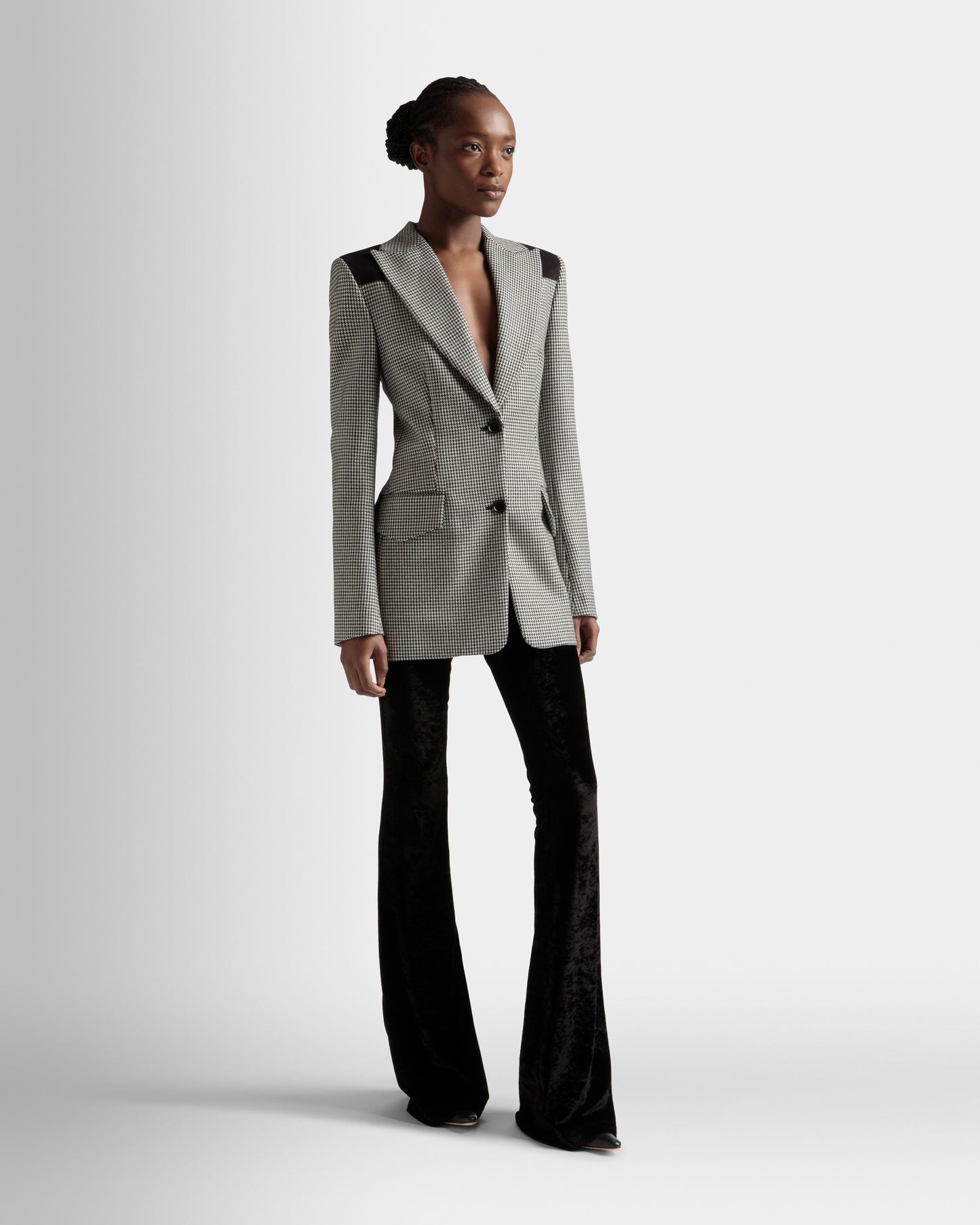 Dogtooth Jacket | Women's Jacket | Black And White Wool | Bally | On Model Front