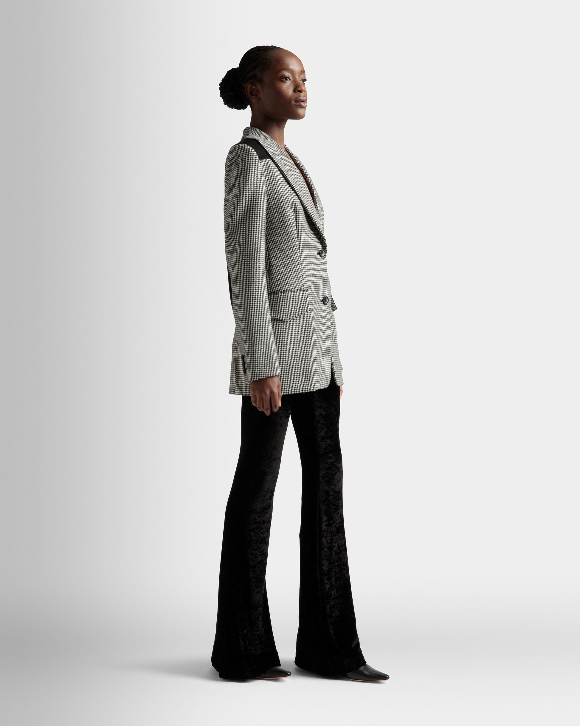 Dogtooth Jacket | Women's Jacket | Black And White Wool | Bally | On Model 3/4 Front