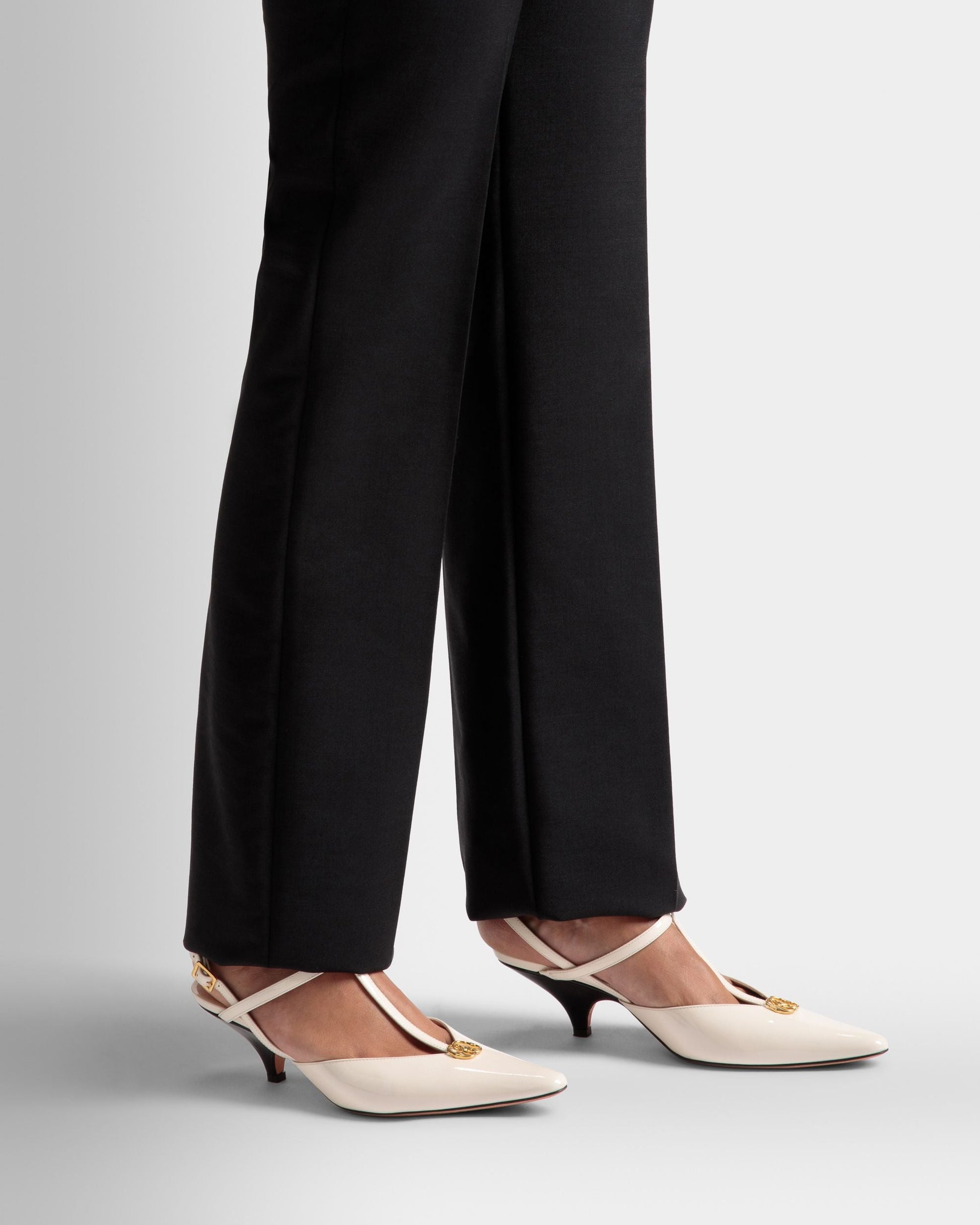 Karline | Women's Pumps | Bone And Black Leather | Bally | On Model Close Up