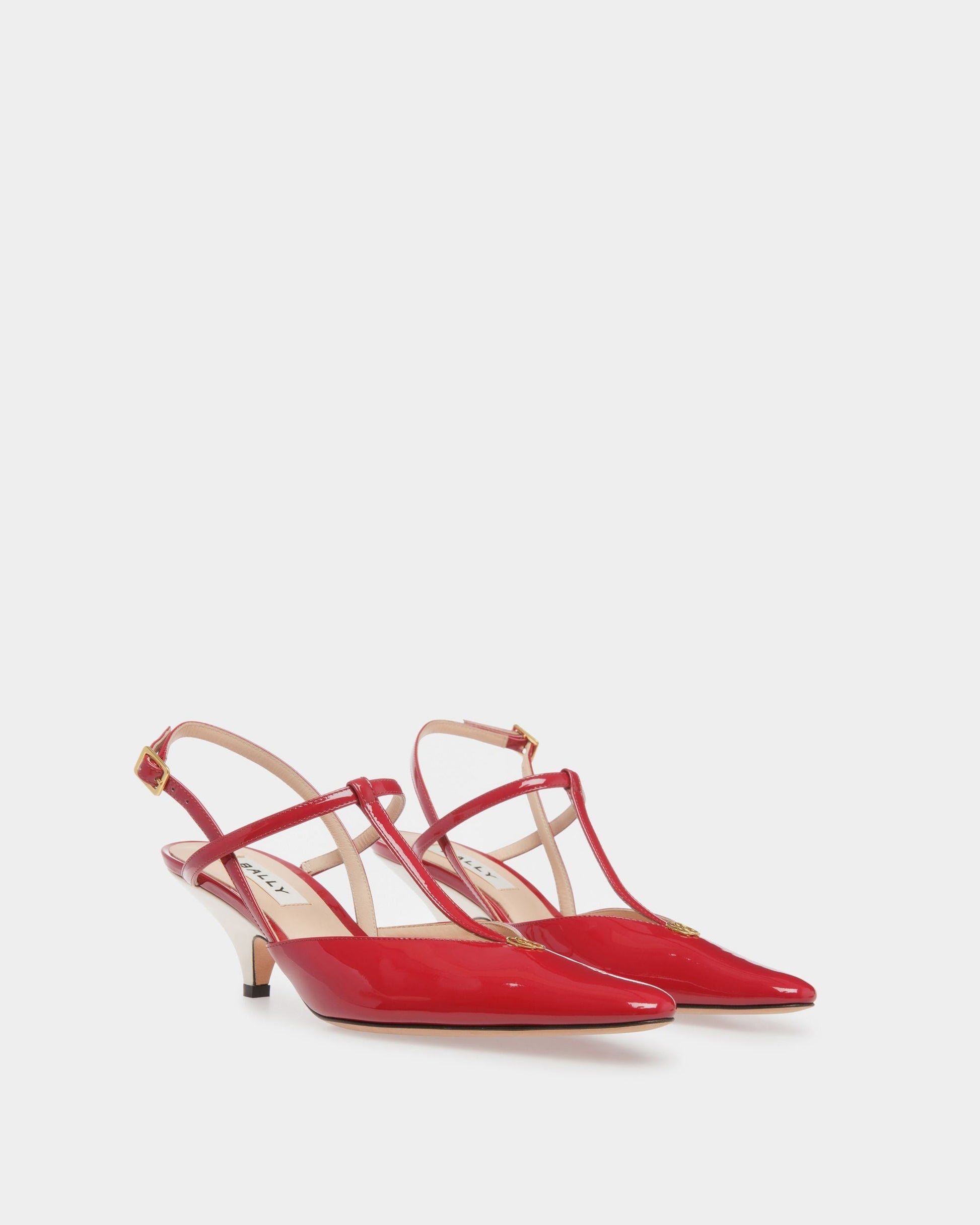 Karline | Women's Pumps | Ruby Red And Bone Leather | Bally | Still Life 3/4 Front