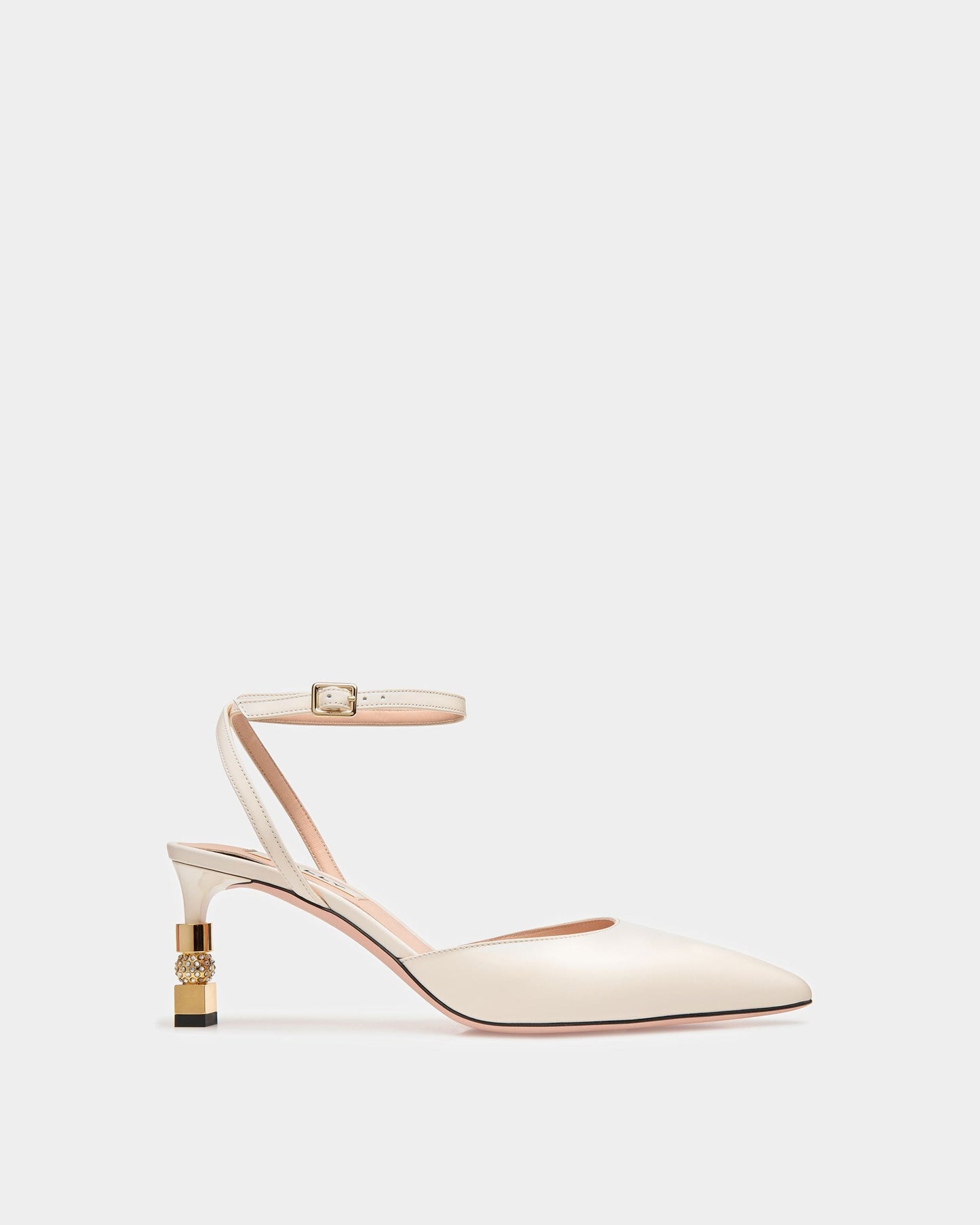 Block Ankle Strap Pump In Leather