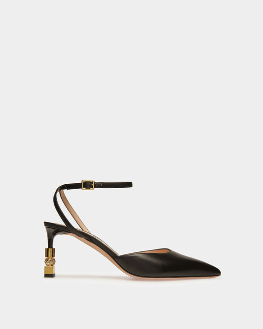 Block Ankle Strap Pump In Leather