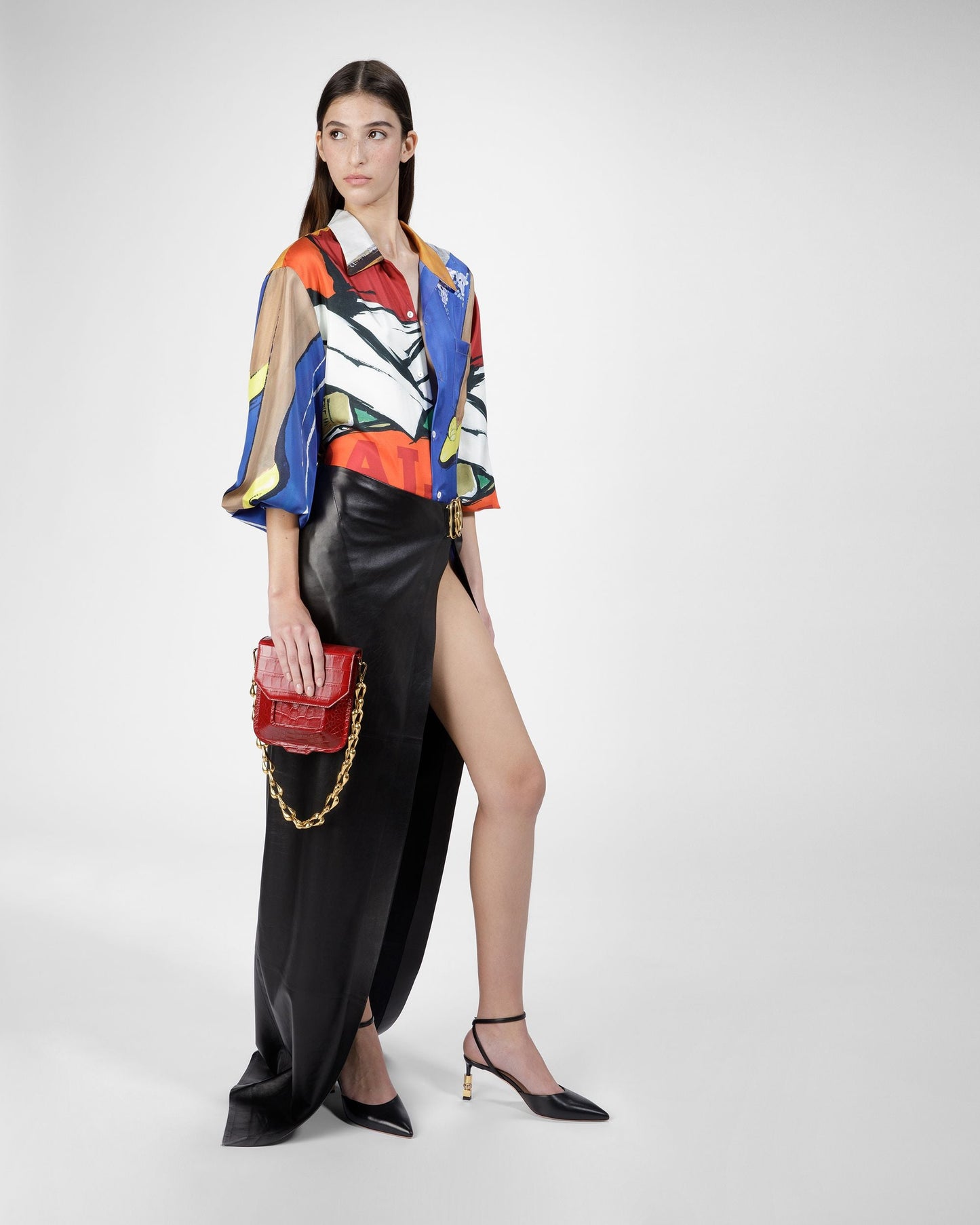 Block Ankle Strap Pump In Leather