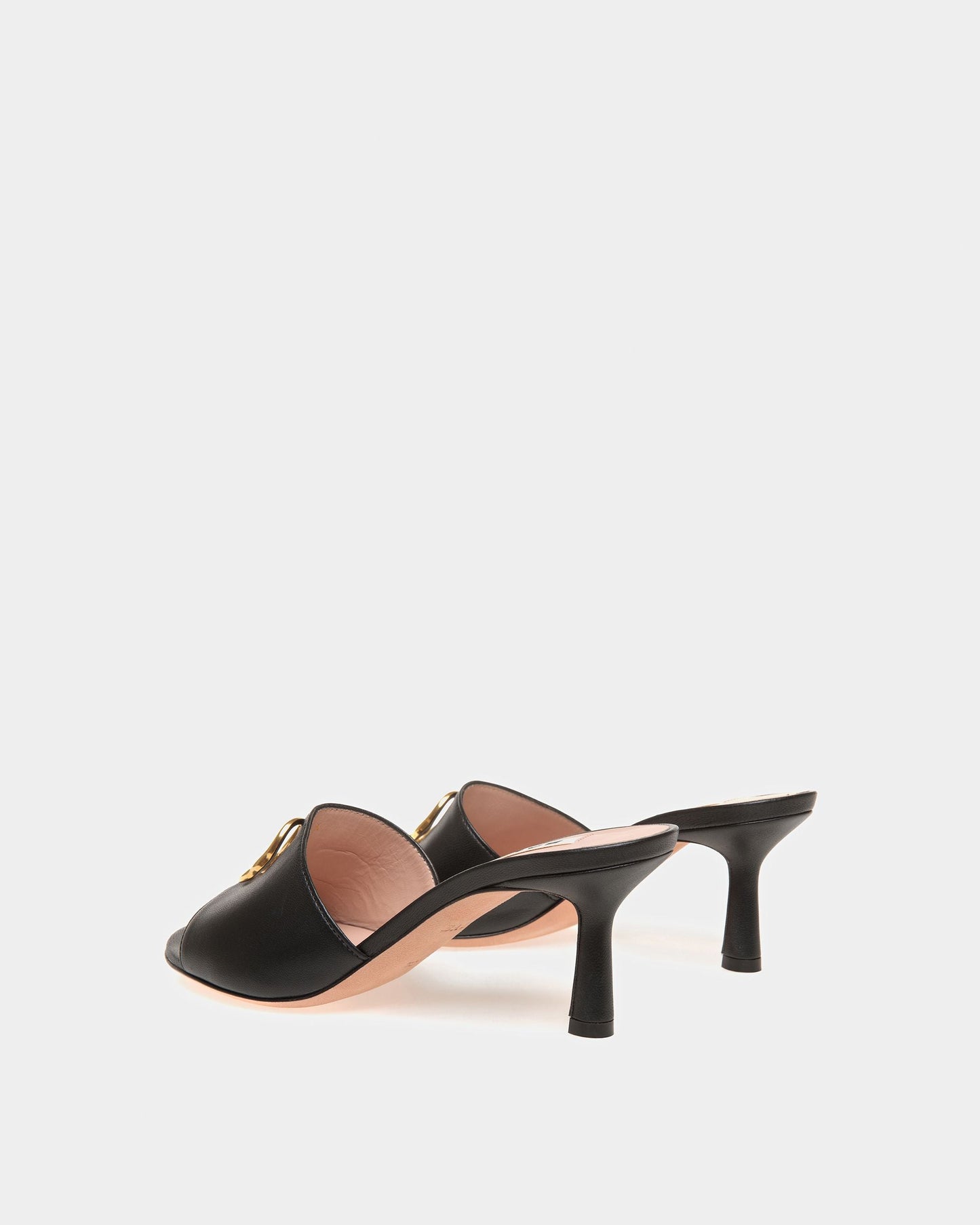 Geha | Women's Emblem Sandals | Black Leather | Bally | Still Life 3/4 Back