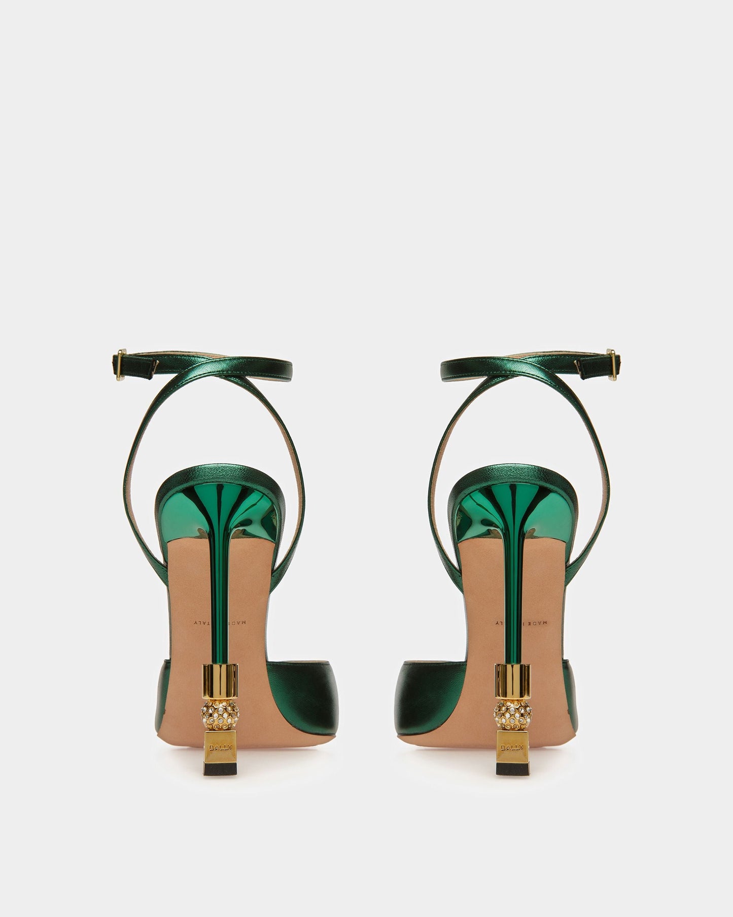 Block Ankle Strap Pump In Metallic Leather