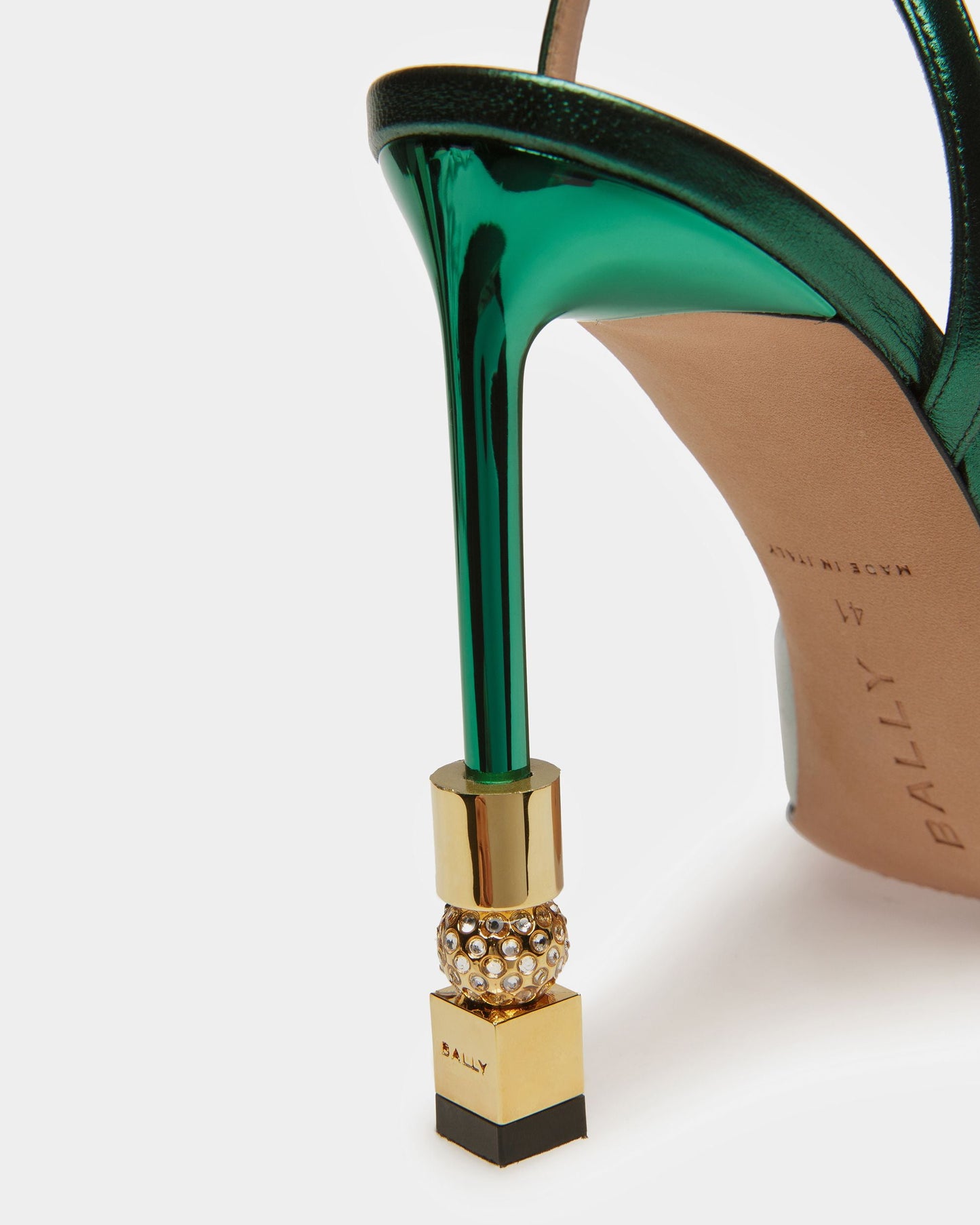 Block Ankle Strap Pump In Metallic Leather
