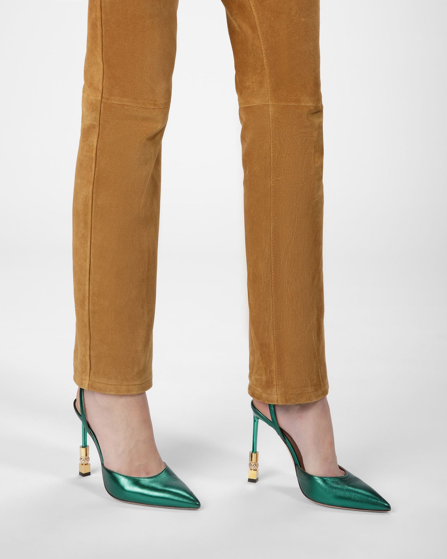 Block Ankle Strap Pump In Metallic Leather