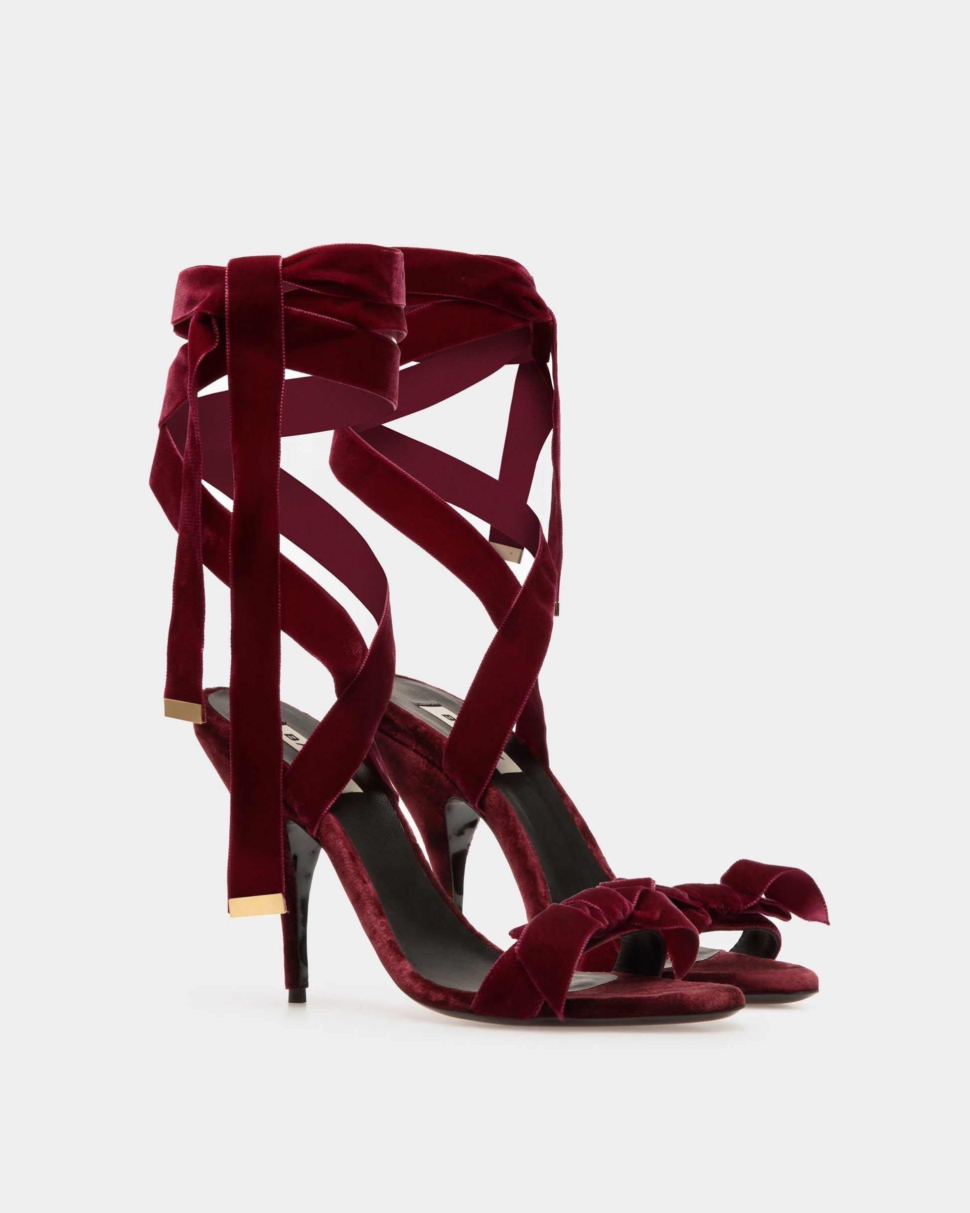 Annita | Women's Sandals | Burgundy Velvet | Bally | Still Life 3/4 Back
