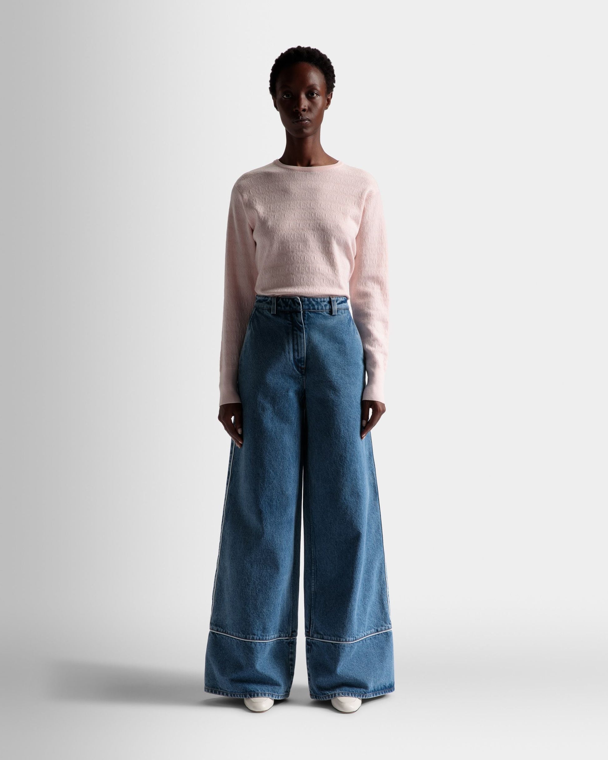 Denim Pants | Women's Pants | Light Blue Cotton | Bally | On Model Front