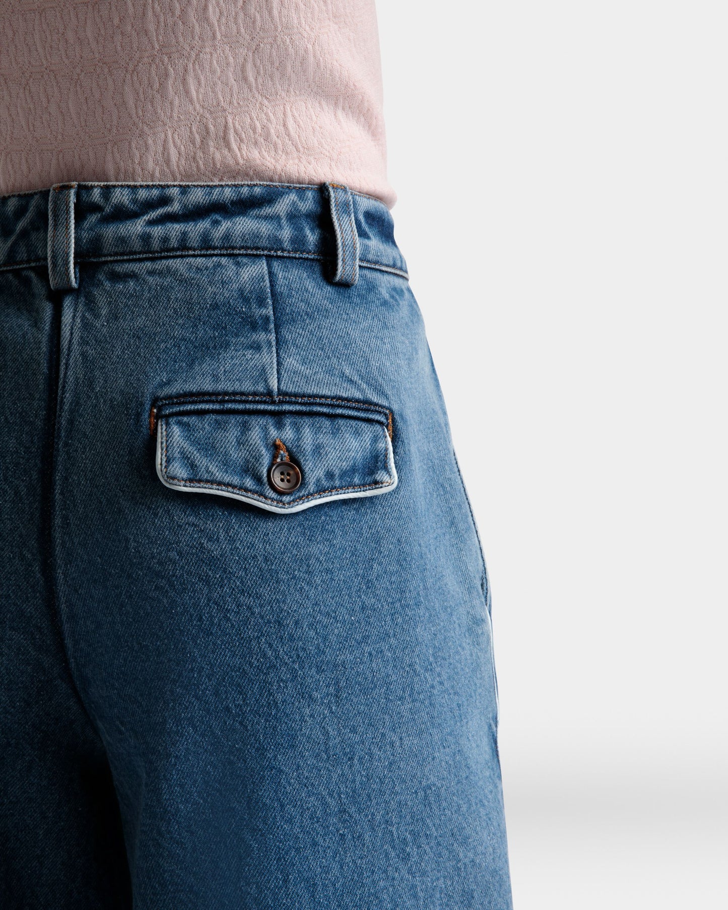 Denim Pants | Women's Pants | Light Blue Cotton | Bally | On Model Detail