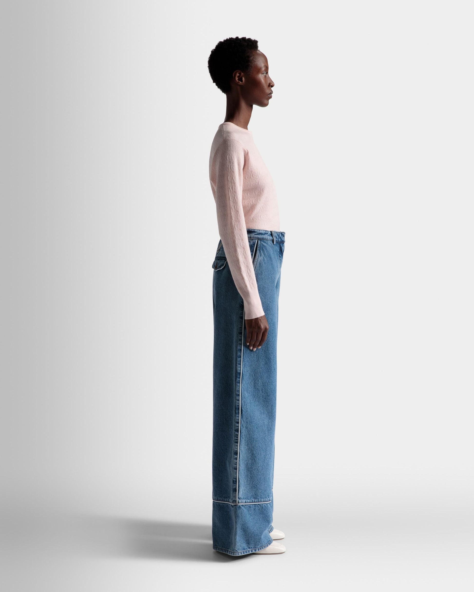 Denim Pants | Women's Pants | Light Blue Cotton | Bally | On Model 3/4 Front