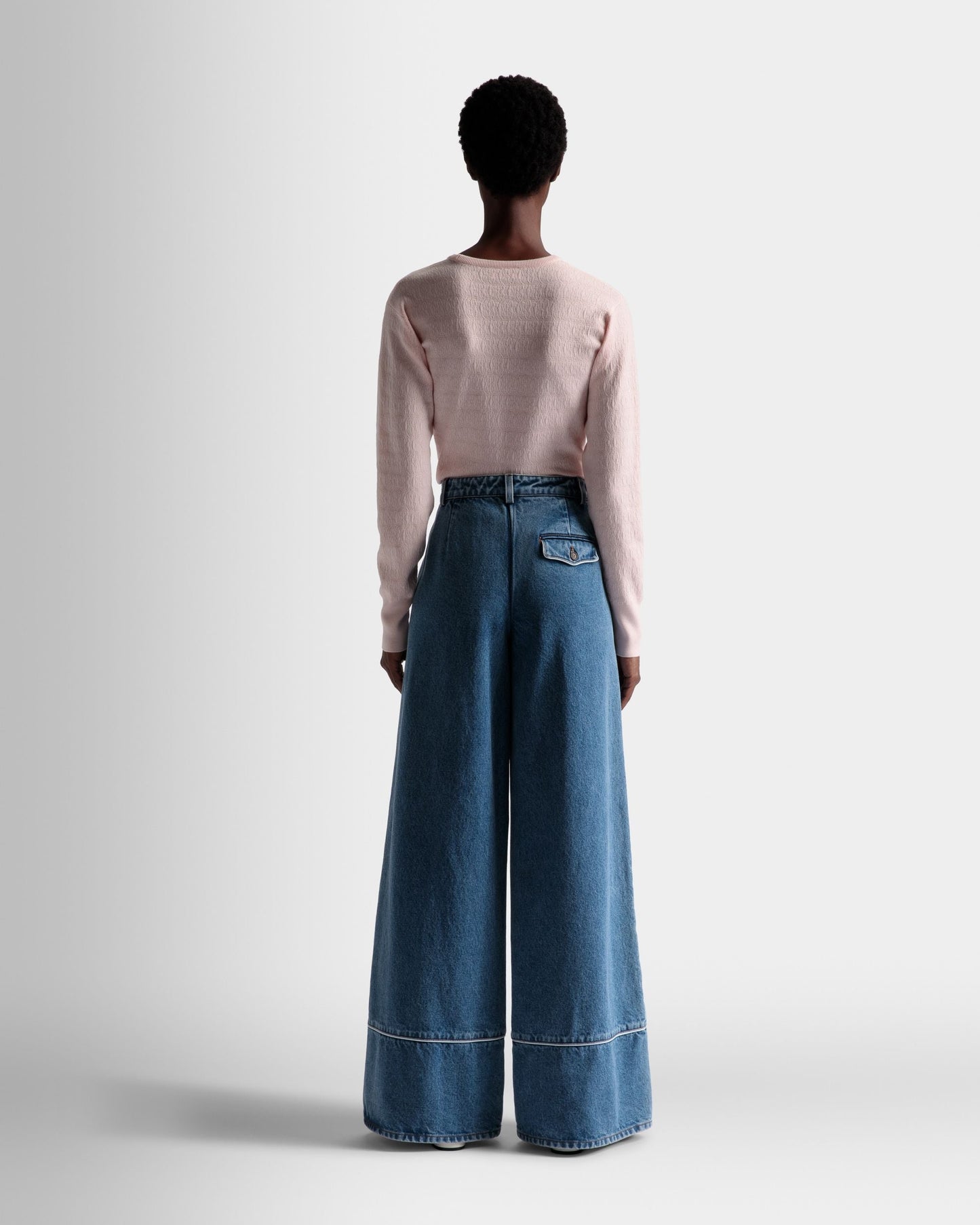 Denim Pants | Women's Pants | Light Blue Cotton | Bally | On Model Back